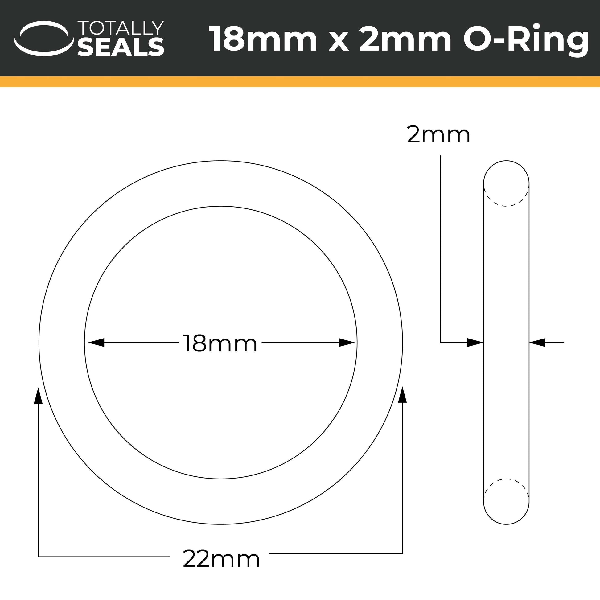 18mm x 2mm (22mm OD) FKM (Viton™) O-Rings - Totally Seals®