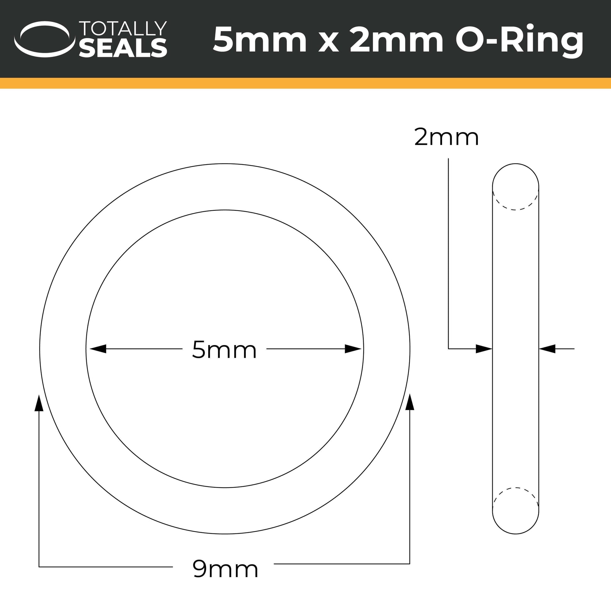 5mm x 2mm (9mm OD) FKM (Viton™) O-Rings - Totally Seals®