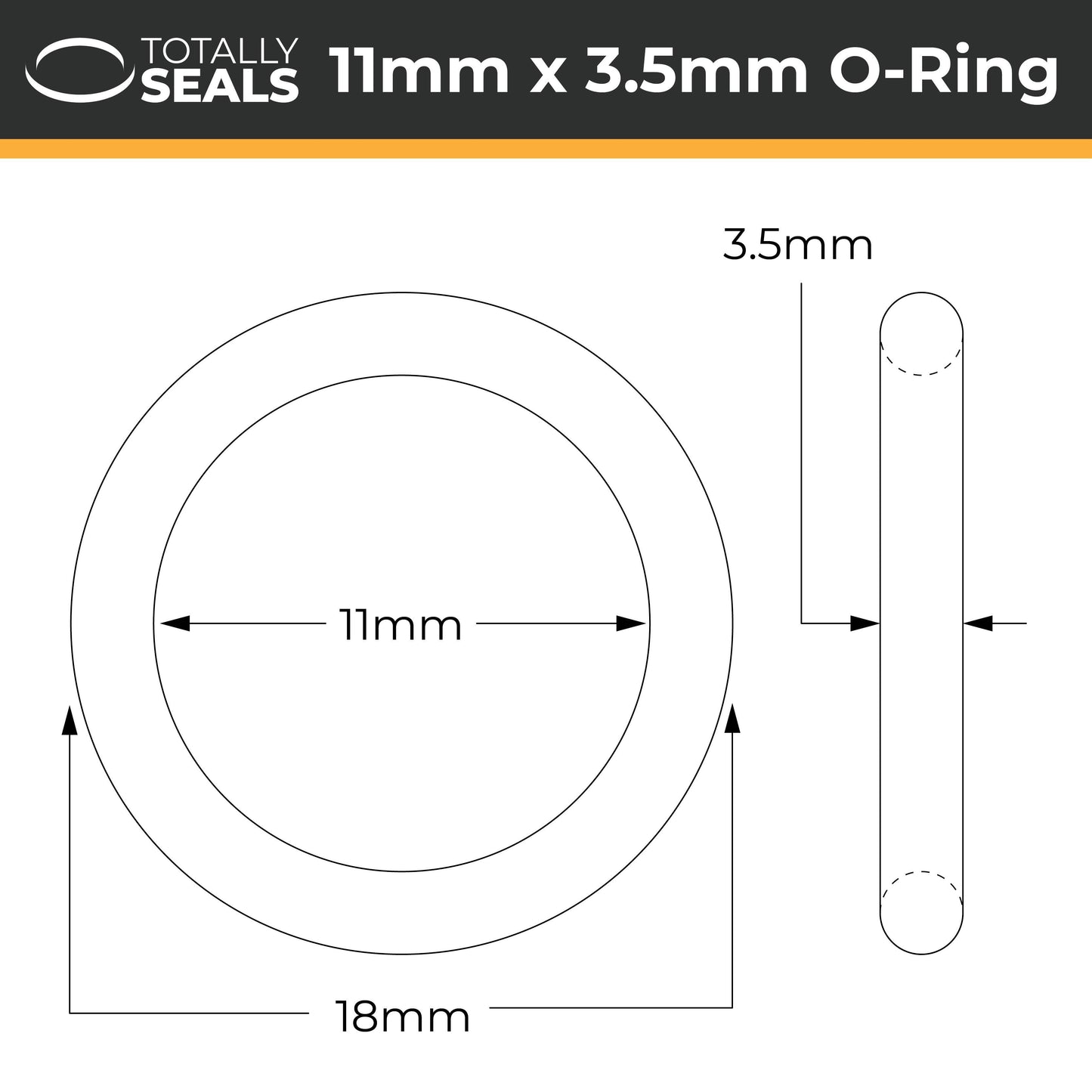 11mm x 3.5mm (18mm OD) Nitrile O-Rings - Totally Seals®