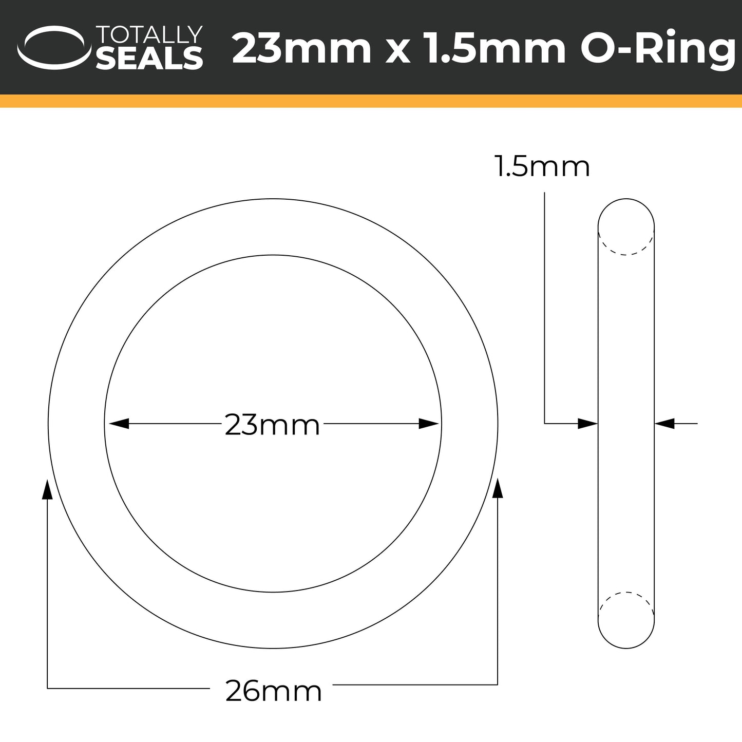 23mm x 1.5mm (26mm OD) Nitrile O-Rings - Totally Seals®