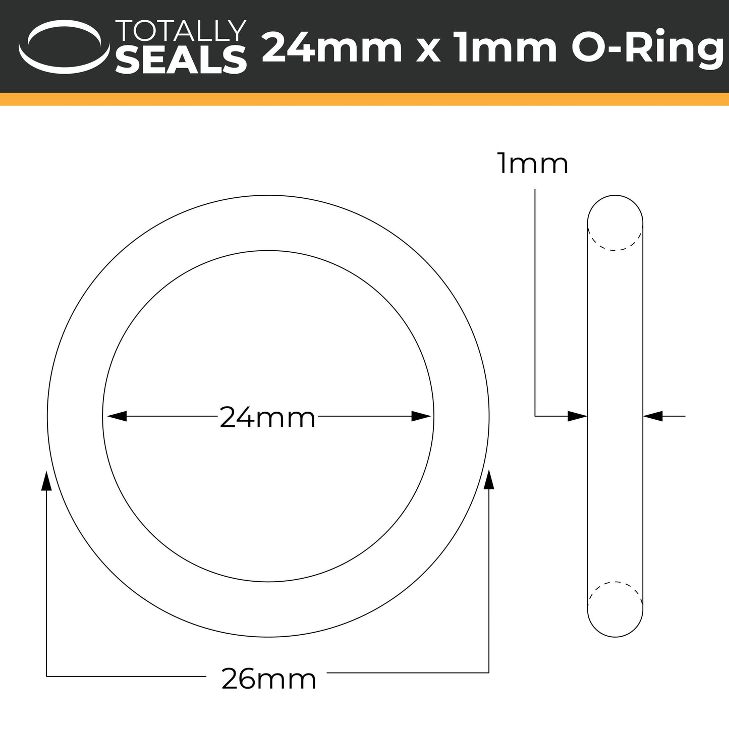 24mm x 1mm (26mm OD) Nitrile O-Rings - Totally Seals®