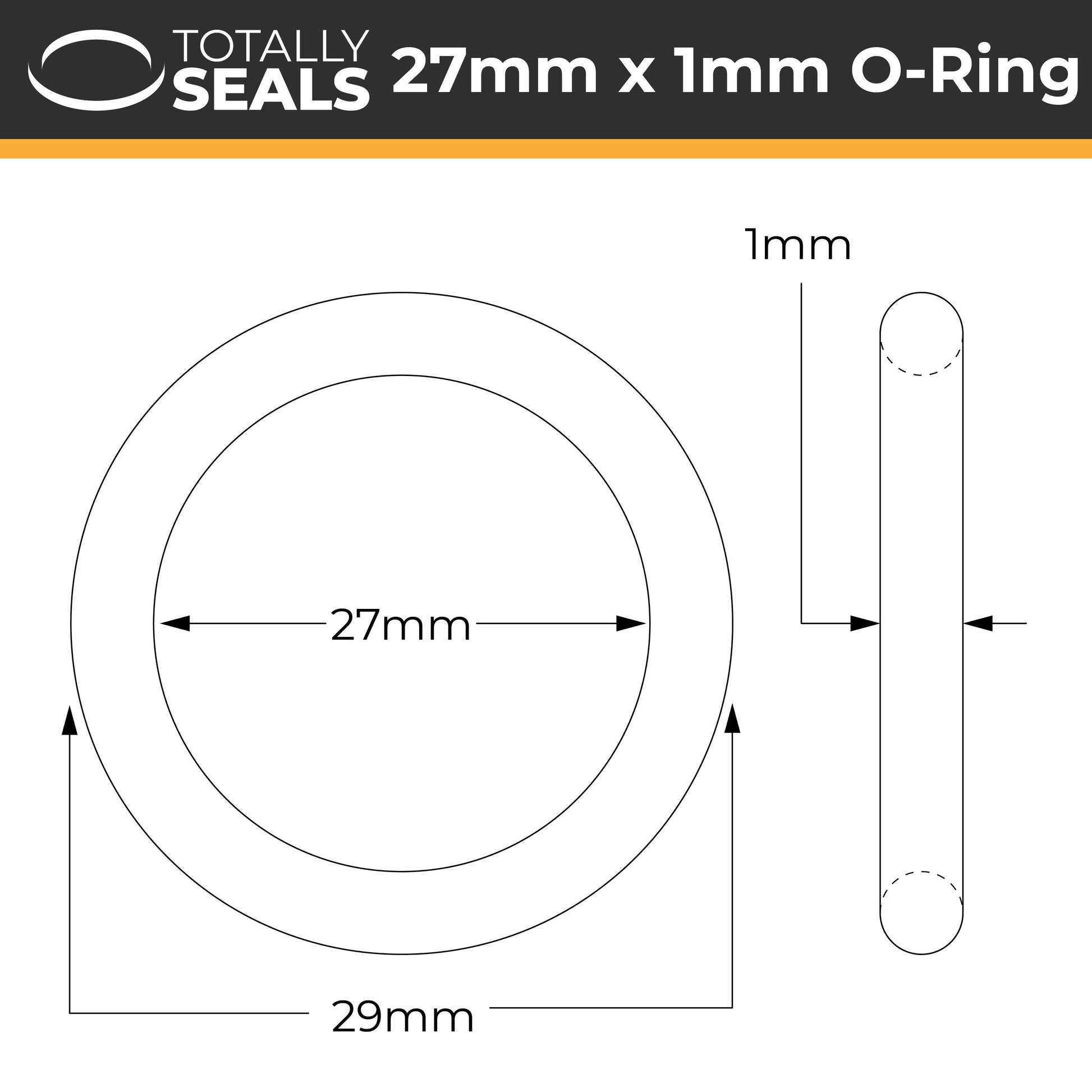 27mm x 1mm (29mm OD) Nitrile O-Rings - Totally Seals®