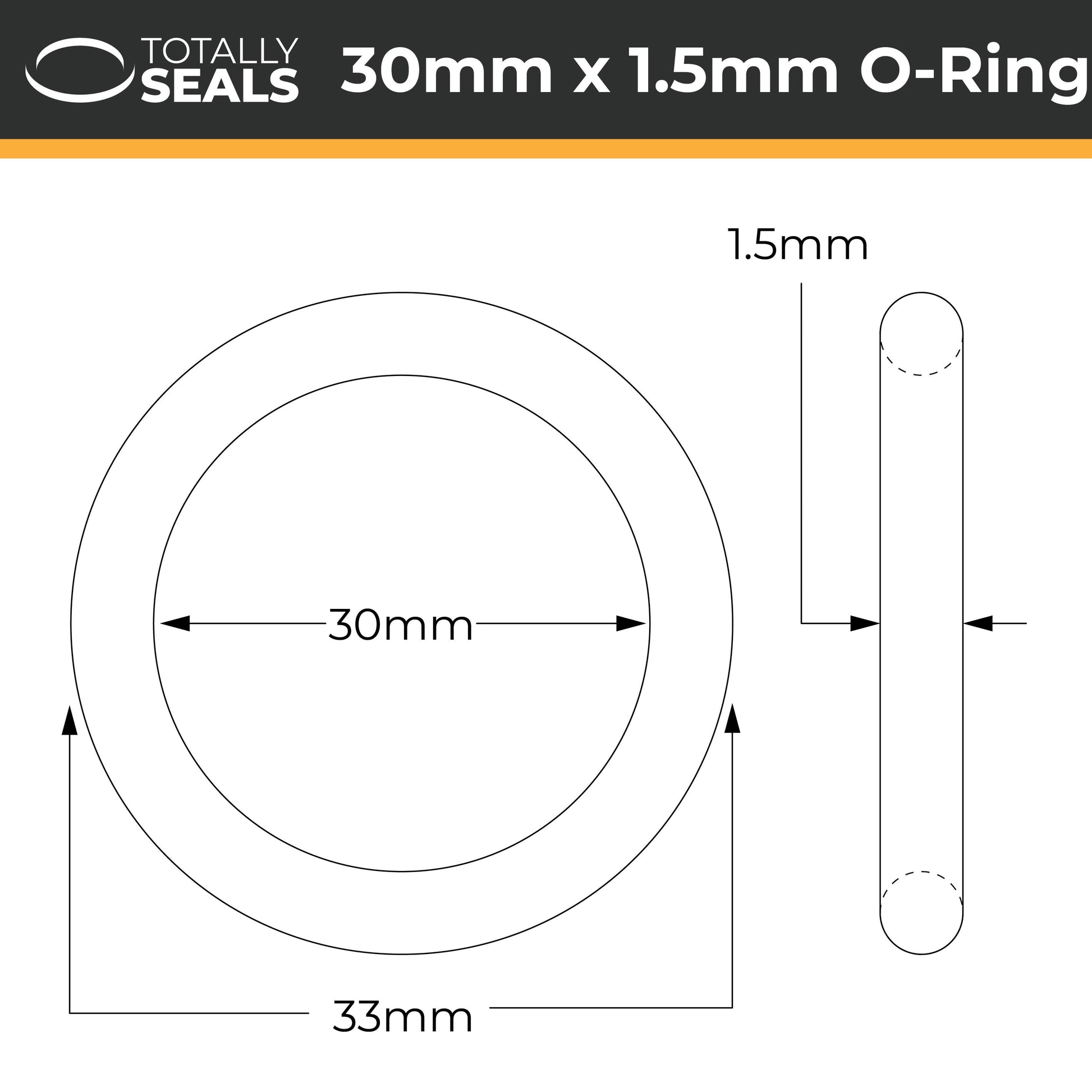 30mm x 1.5mm (33mm OD) Nitrile O-Rings - Totally Seals®