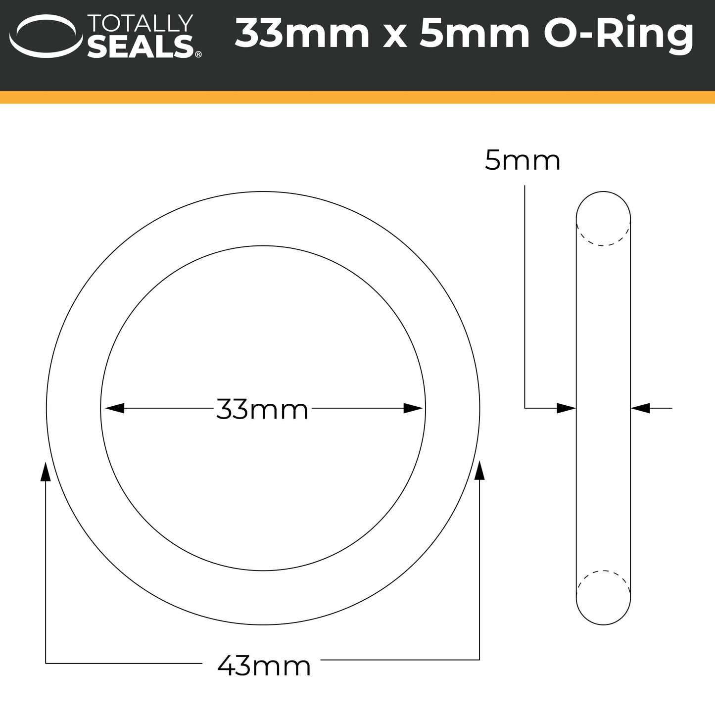 33mm x 5mm (43mm OD) Nitrile O-Rings - Totally Seals®