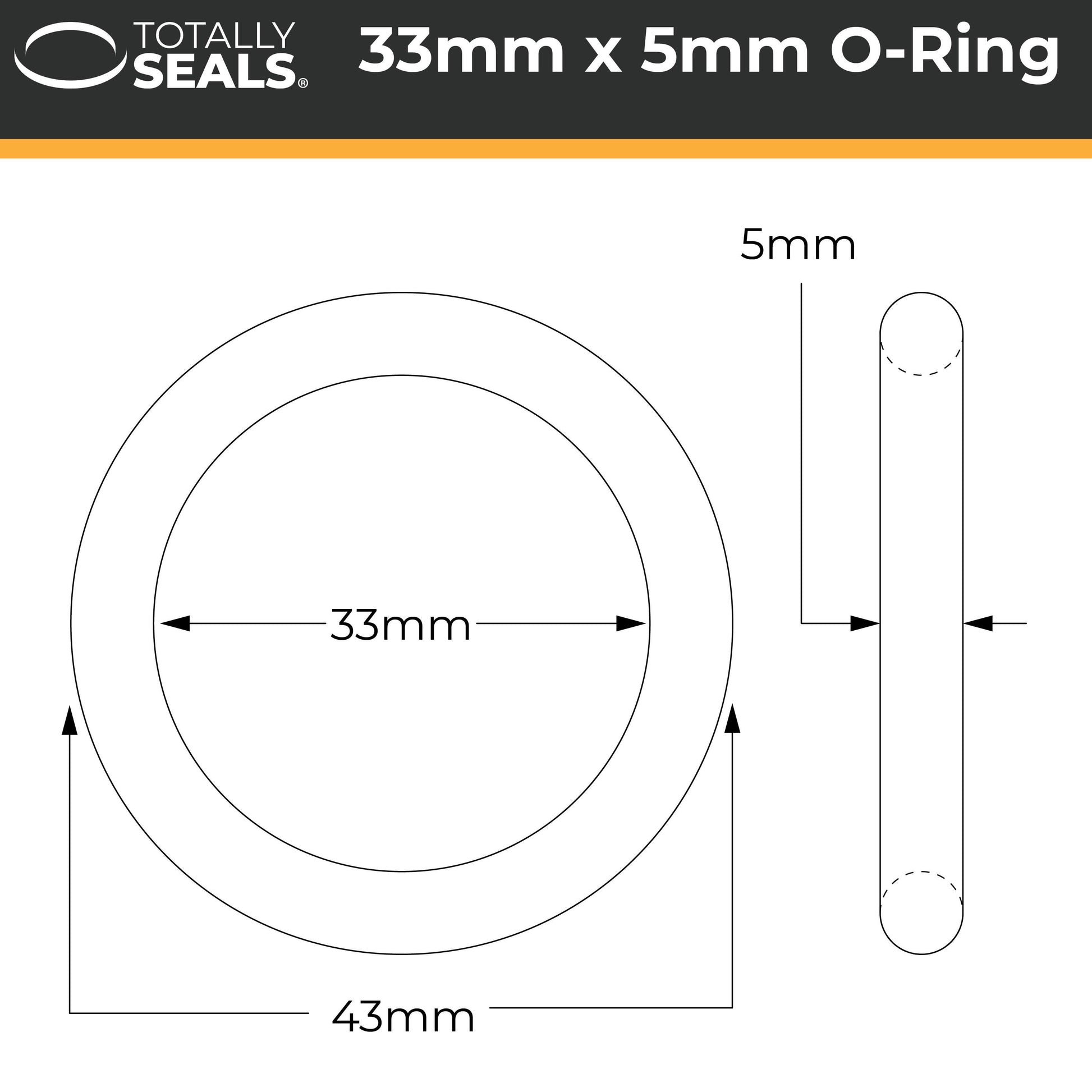 33mm x 5mm (43mm OD) Nitrile O-Rings - Totally Seals®