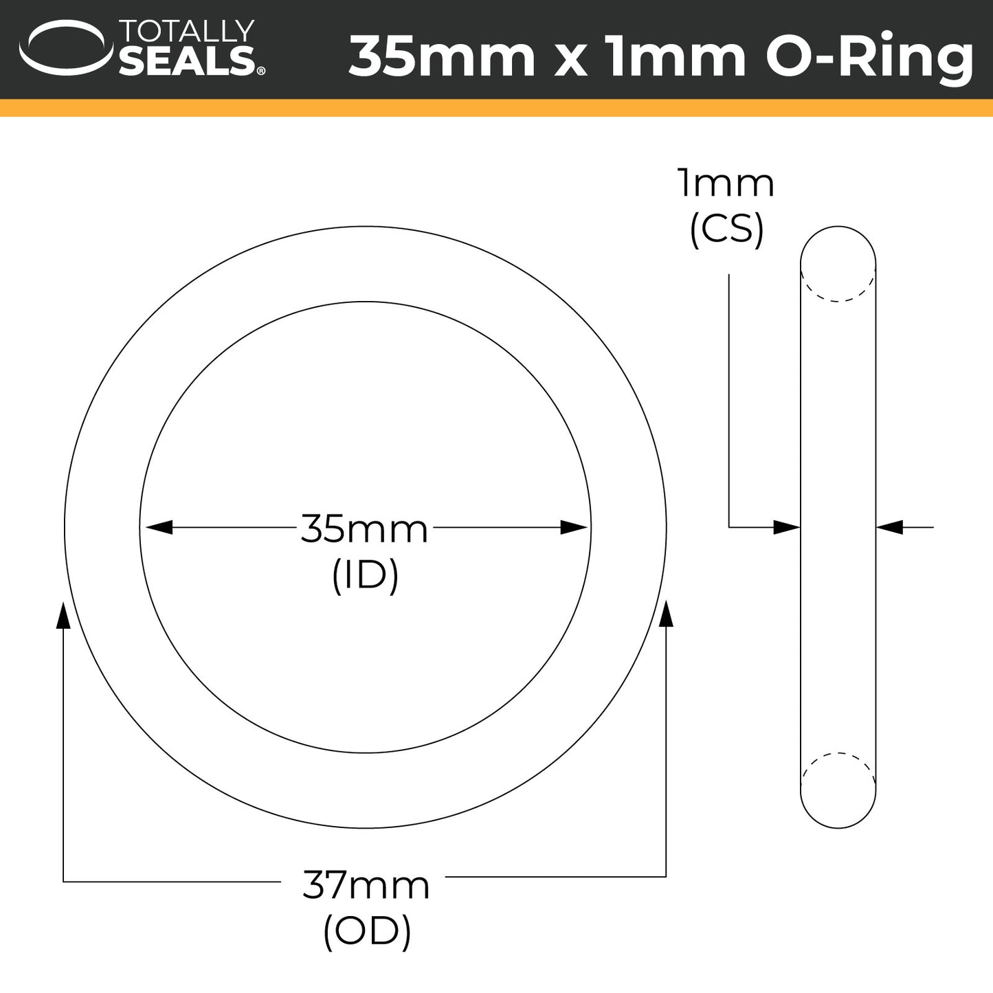 35mm x 1mm (37mm OD) Nitrile O-Rings - Totally Seals®