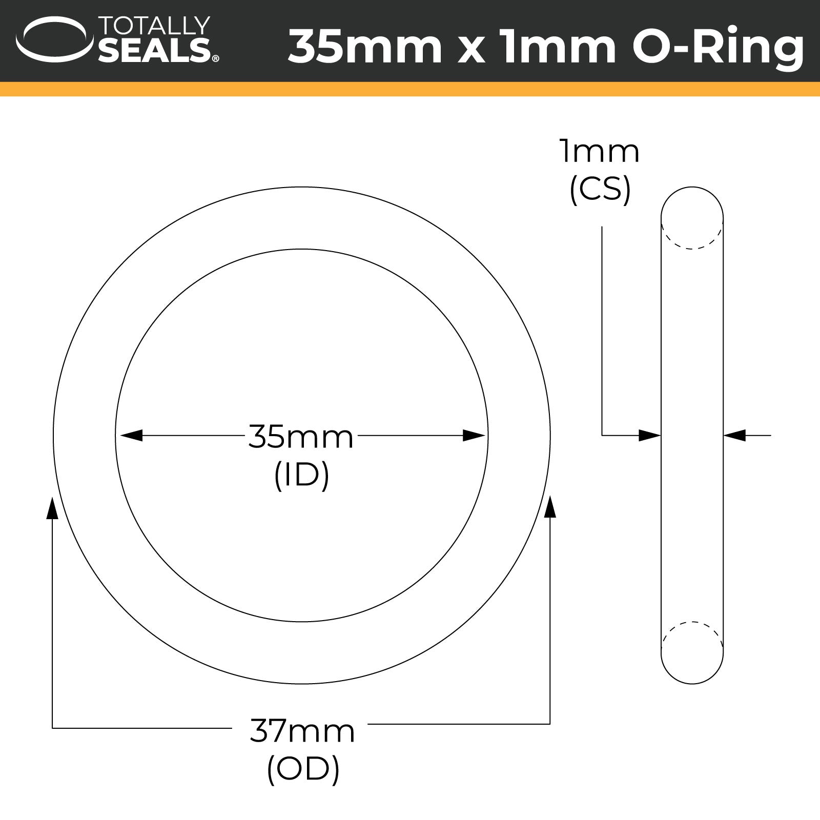 35mm x 1mm (37mm OD) Nitrile O-Rings - Totally Seals®