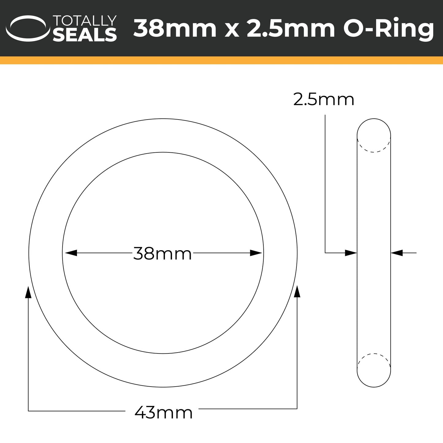 38mm x 2.5mm (43mm OD) Nitrile O-Rings - Totally Seals®