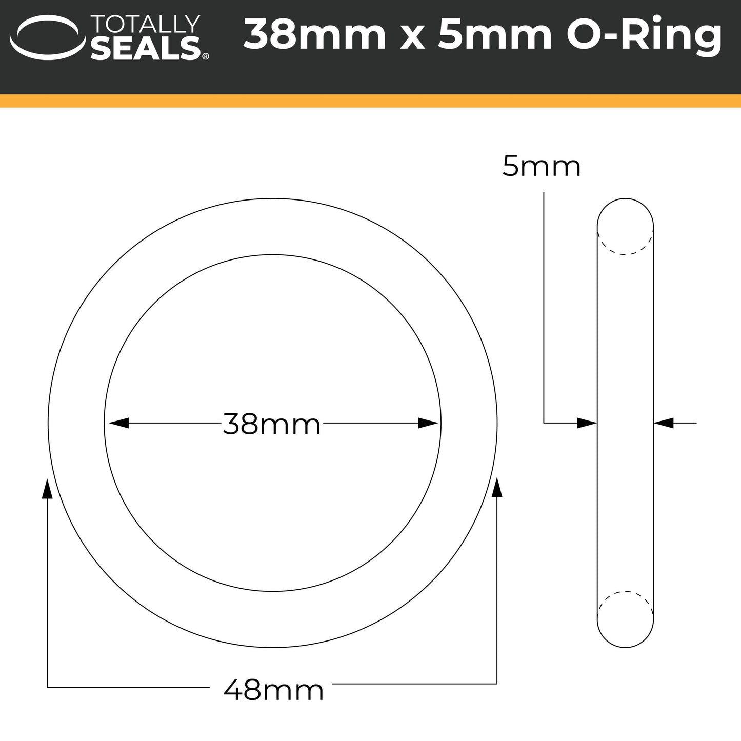38mm x 5mm (48mm OD) Nitrile O-Rings - Totally Seals®