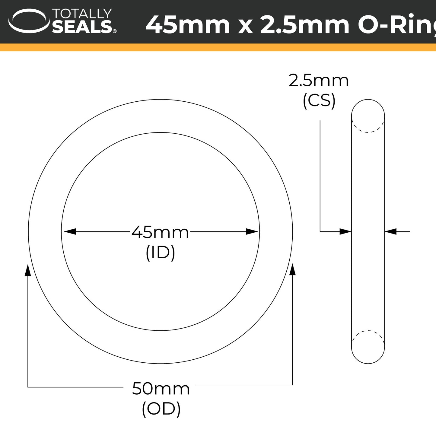 45mm x 2.5mm (50mm OD) Nitrile O-Rings - Totally Seals®