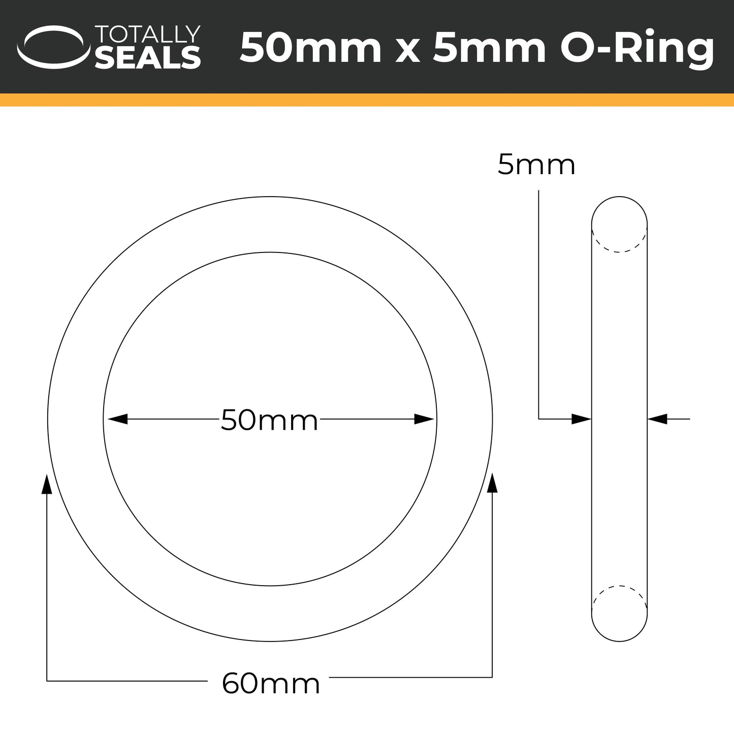 50mm x 5mm (60mm OD) Nitrile O-Rings - Totally Seals®