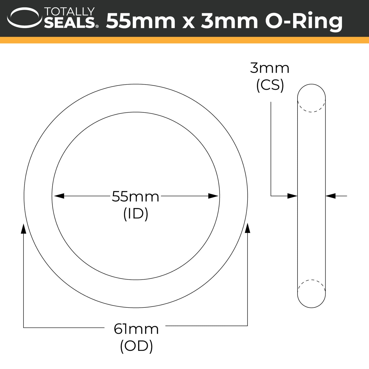 55mm x 3mm (61mm OD) Nitrile O-Rings - Totally Seals®