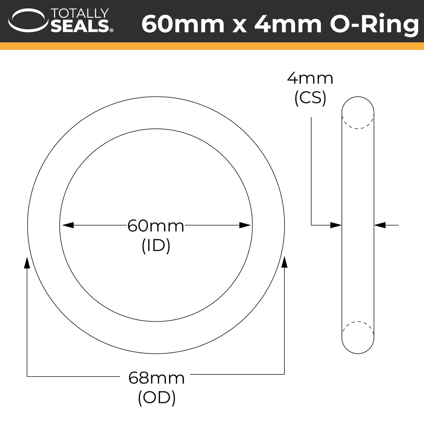 60mm x 4mm (68mm OD) Nitrile O-Rings - Totally Seals®