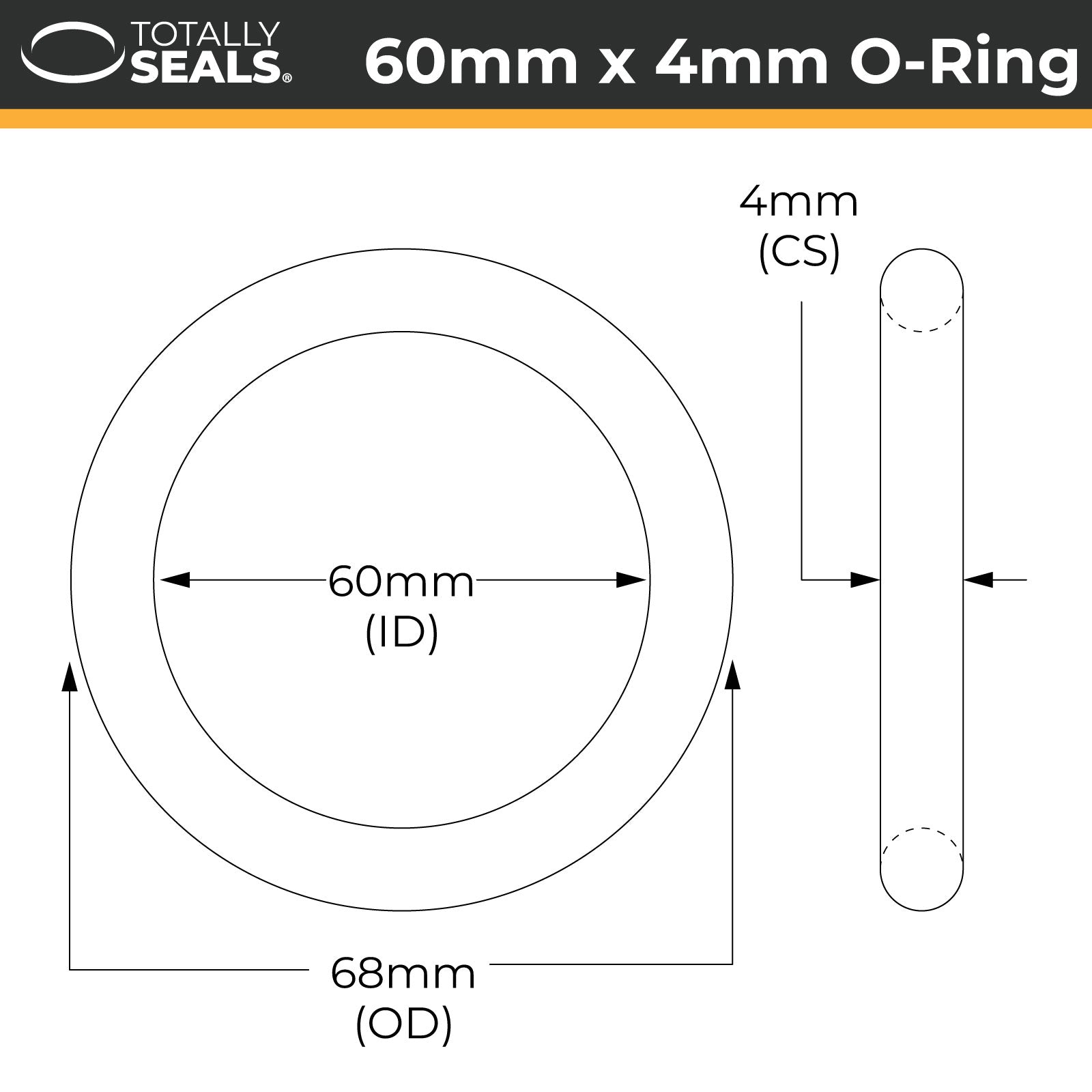 60mm x 4mm (68mm OD) Nitrile O-Rings - Totally Seals®
