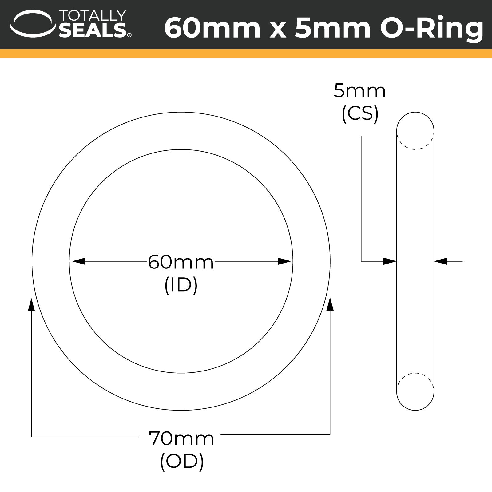 60mm x 5mm (70mm OD) Nitrile O-Rings - Totally Seals®