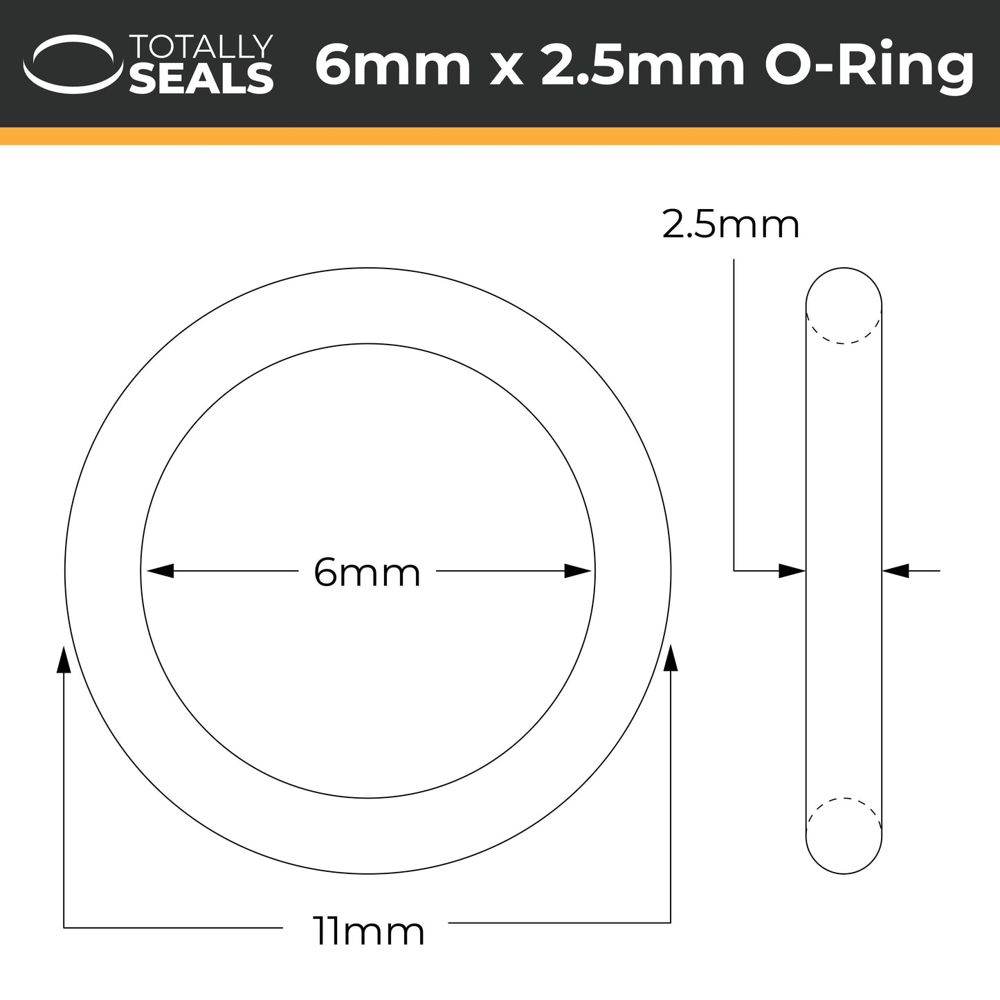 6mm x 2.5mm (11mm OD) Nitrile O-Rings - Totally Seals®