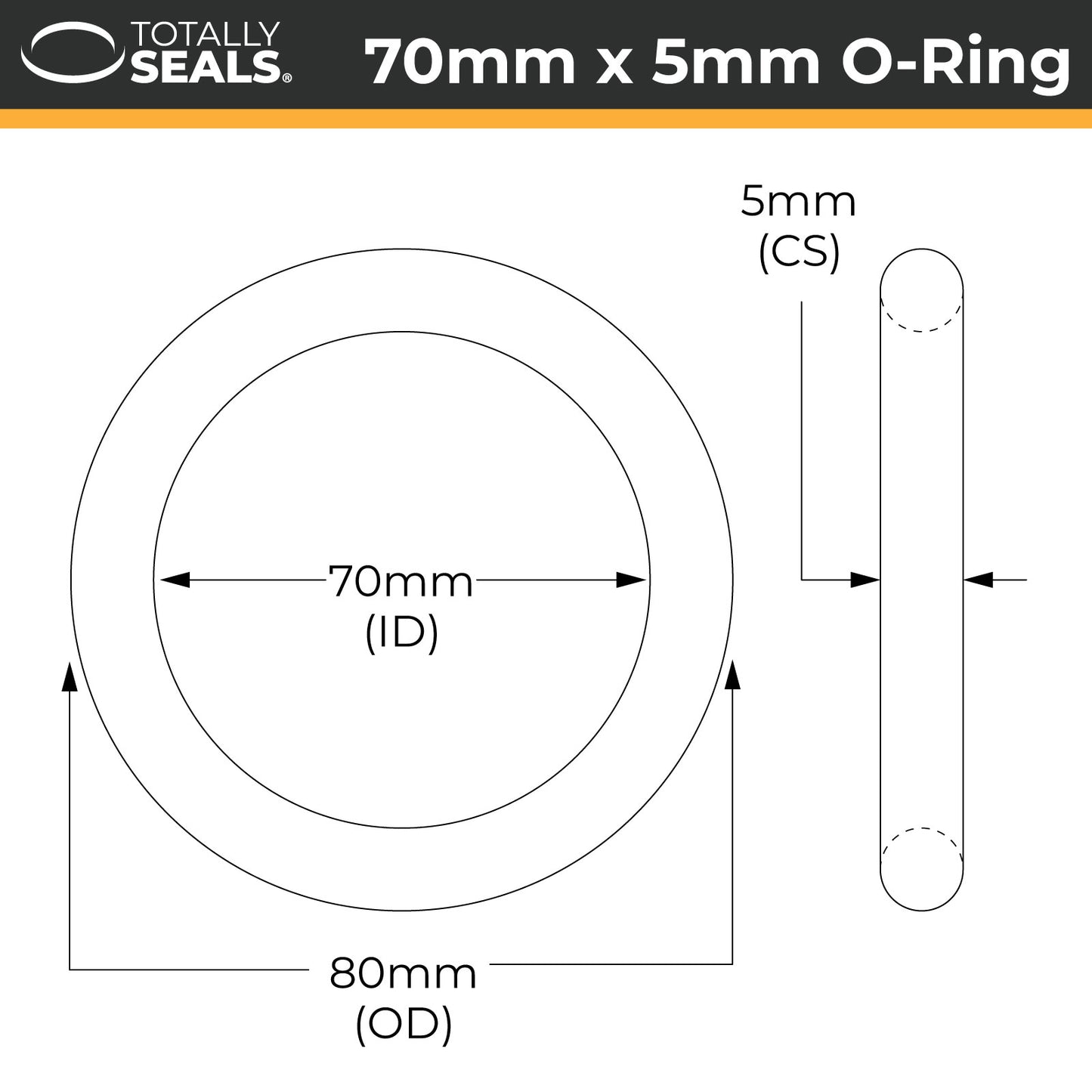 70mm x 5mm (80mm OD) Nitrile O-Rings - Totally Seals®