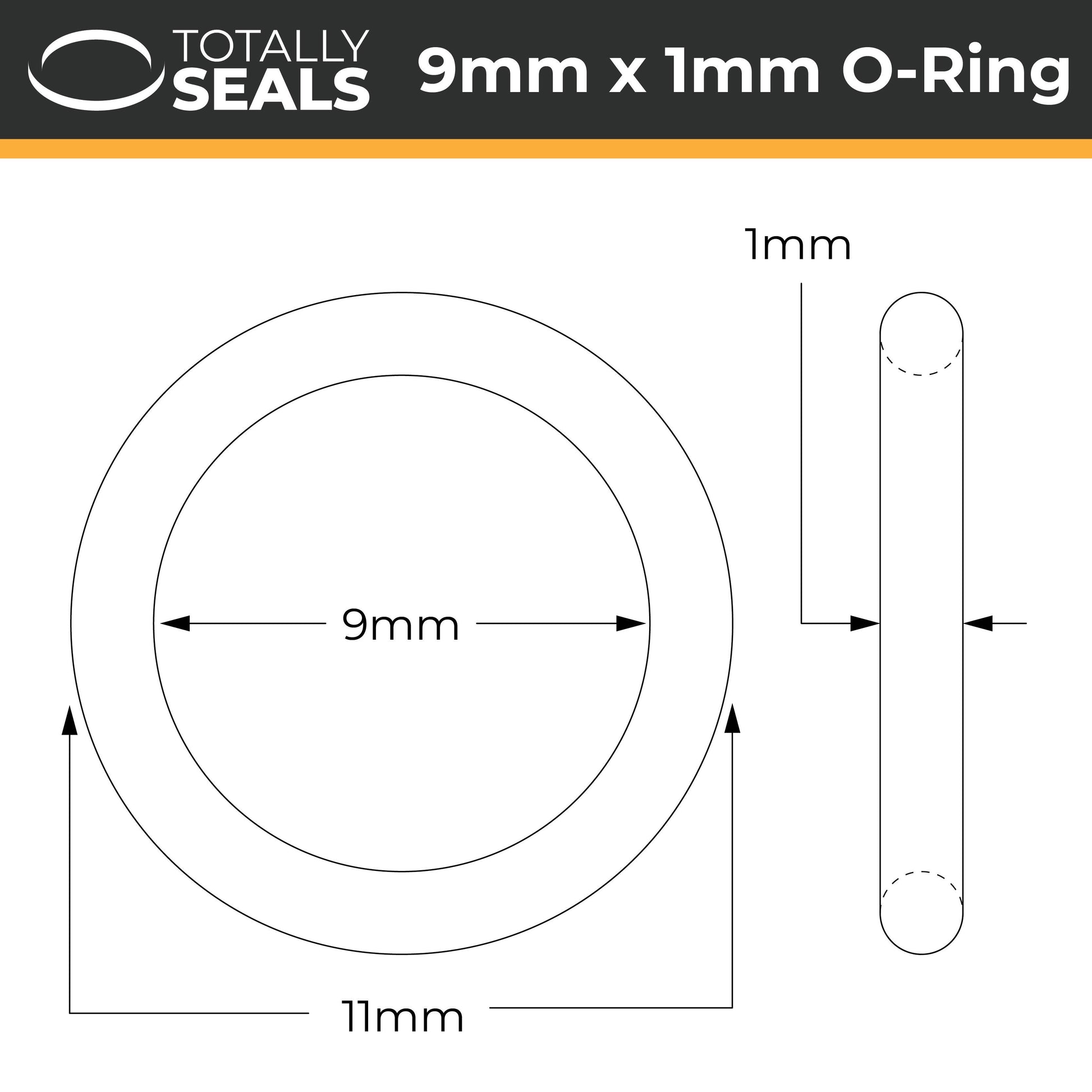 9mm x 1mm (11mm OD) Nitrile O-Rings - Totally Seals®
