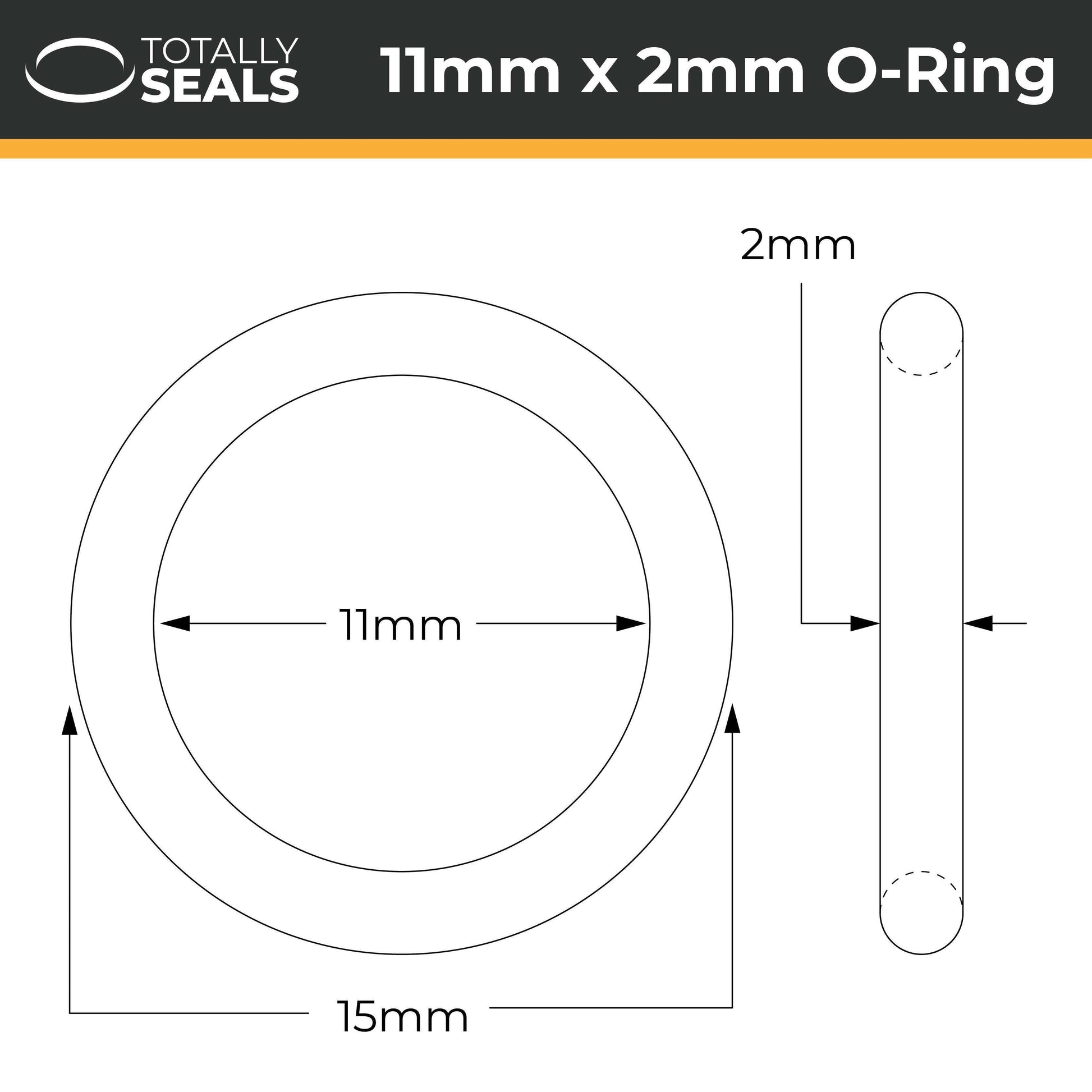 11mm x 2mm (15mm OD) FKM (Viton™) O-Rings - Totally Seals®