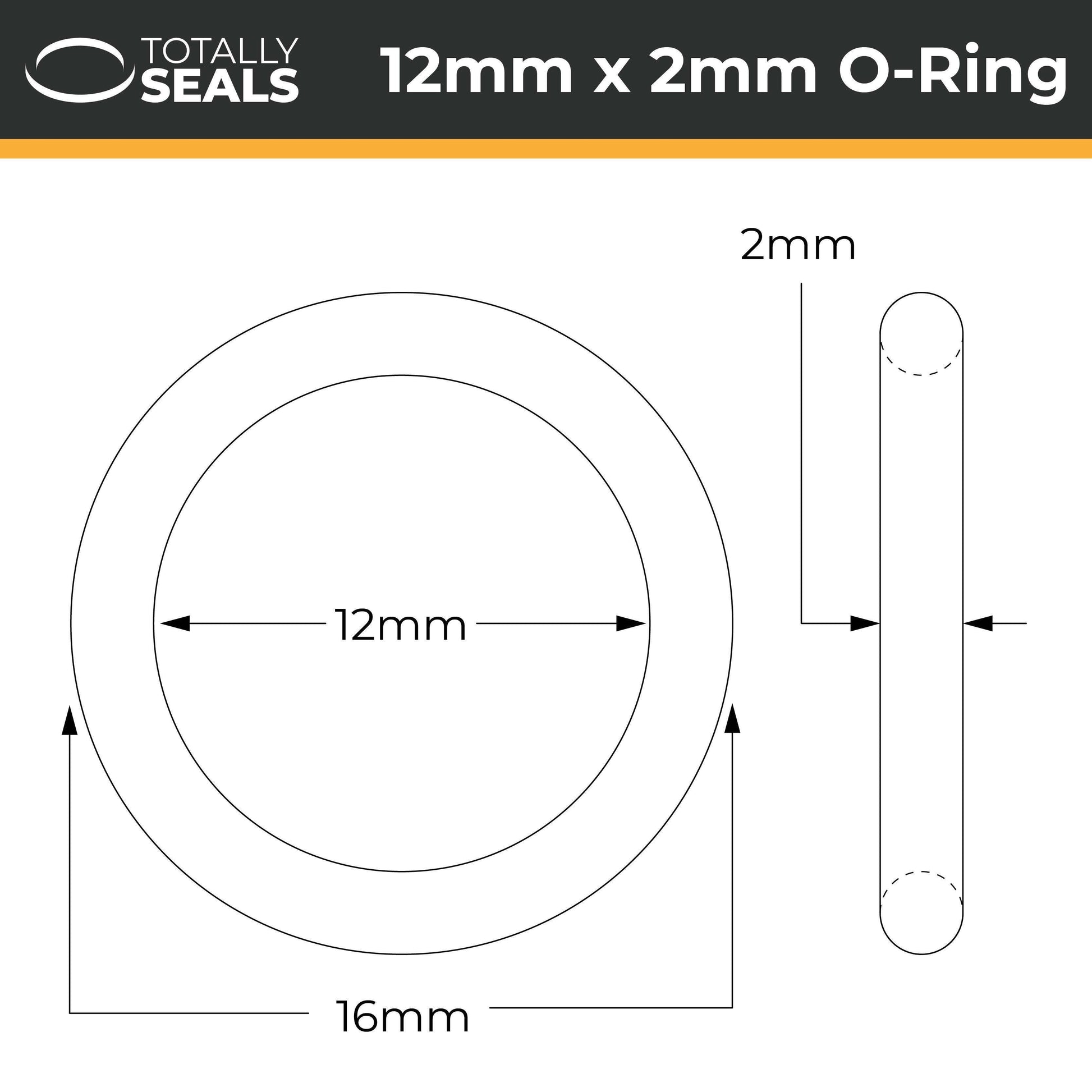 12mm x 2mm (16mm OD) FKM (Viton™) O-Rings - Totally Seals®