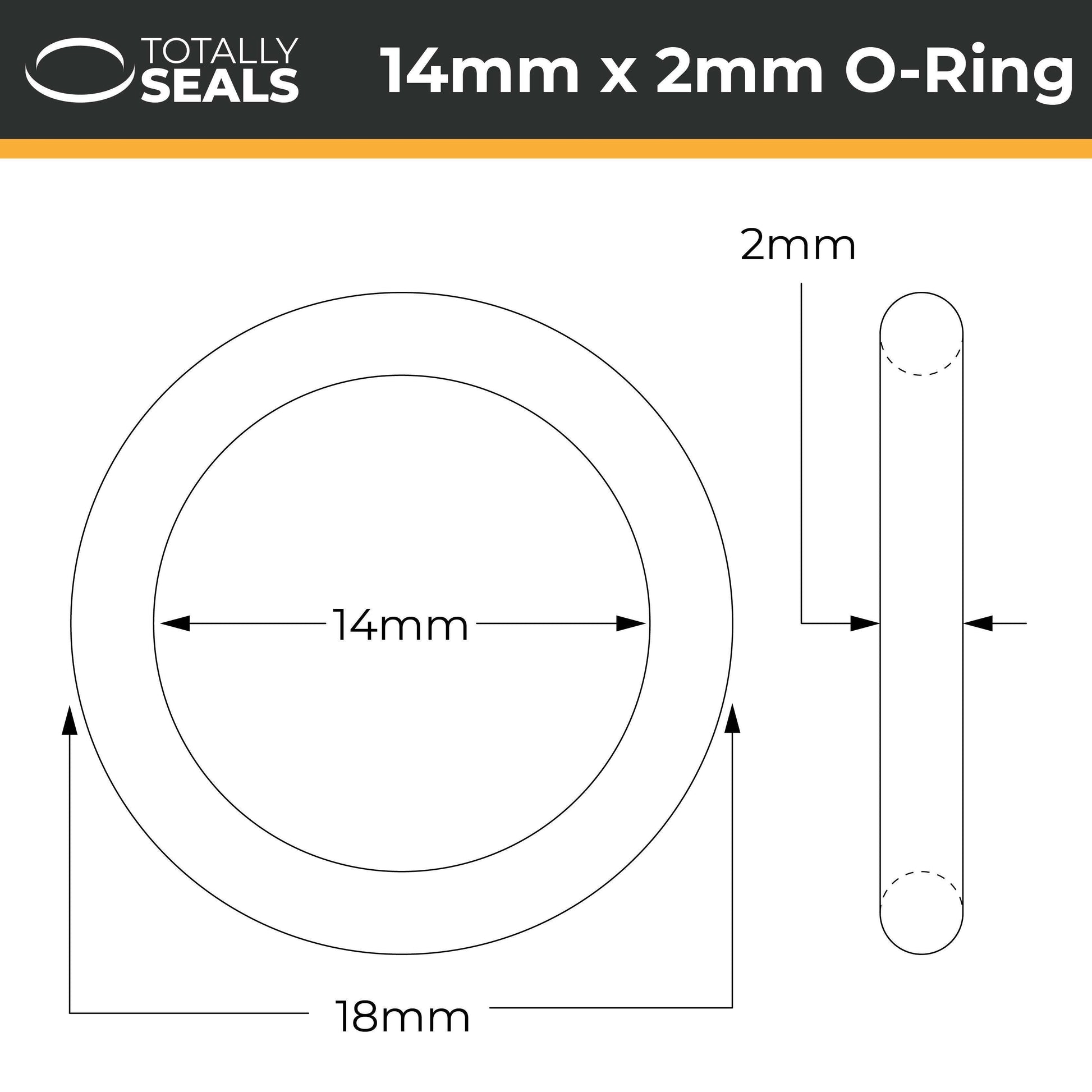 14mm x 2mm (18mm OD) FKM (Viton™) O-Rings - Totally Seals®