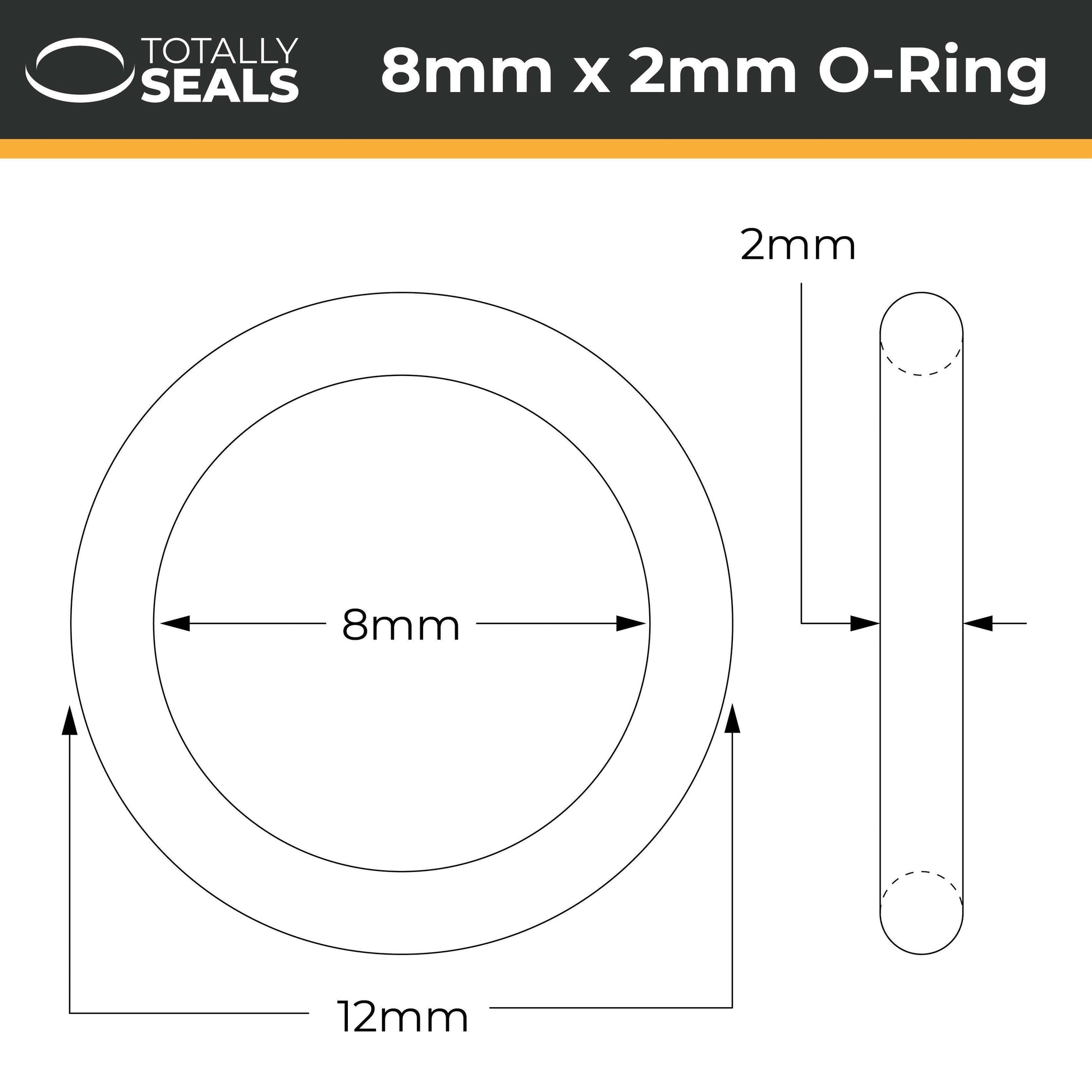 8mm x 2mm (12mm OD) FKM (Viton™) O-Rings - Totally Seals®