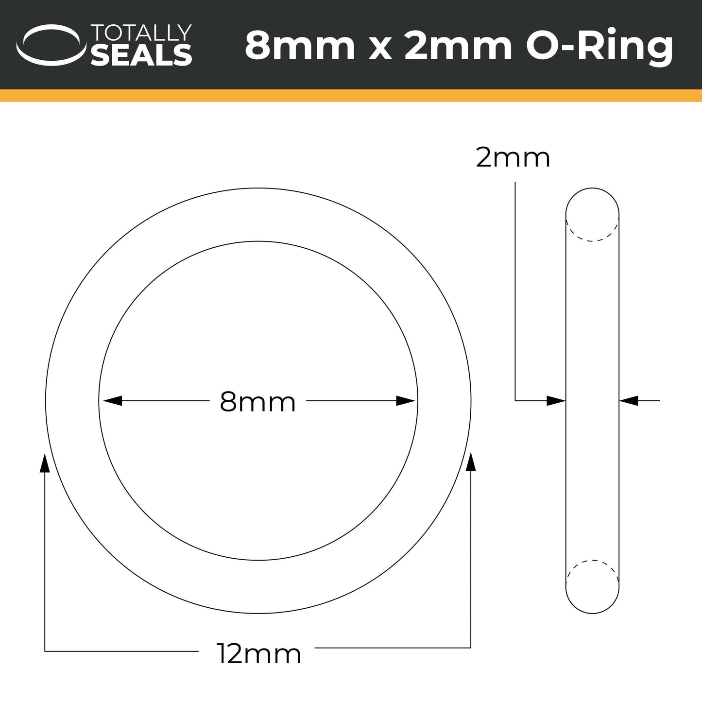 8mm x 2mm (12mm OD) FKM (Viton™) O-Rings - Totally Seals®