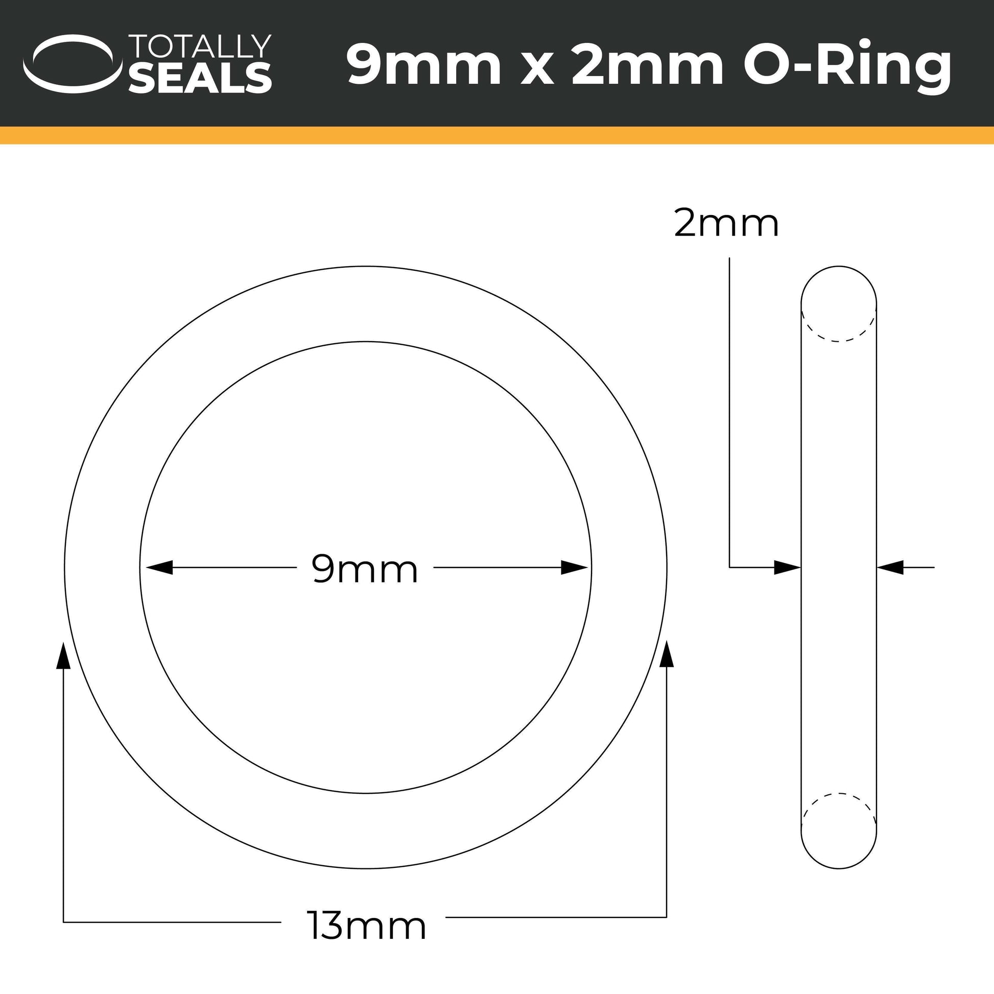 9mm x 2mm (13mm OD) FKM (Viton™) O-Rings - Totally Seals®