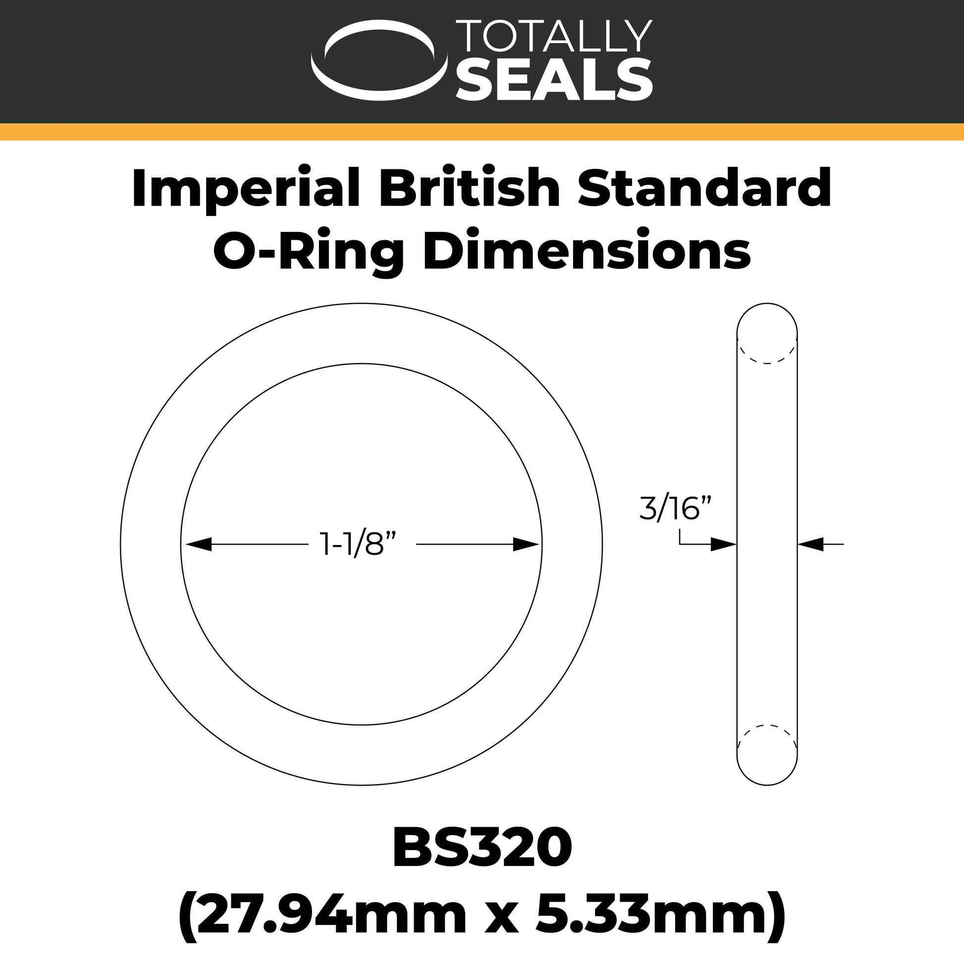 1 1/8" x 3/16" (BS320) Imperial Nitrile Rubber O-Rings - Totally Seals®