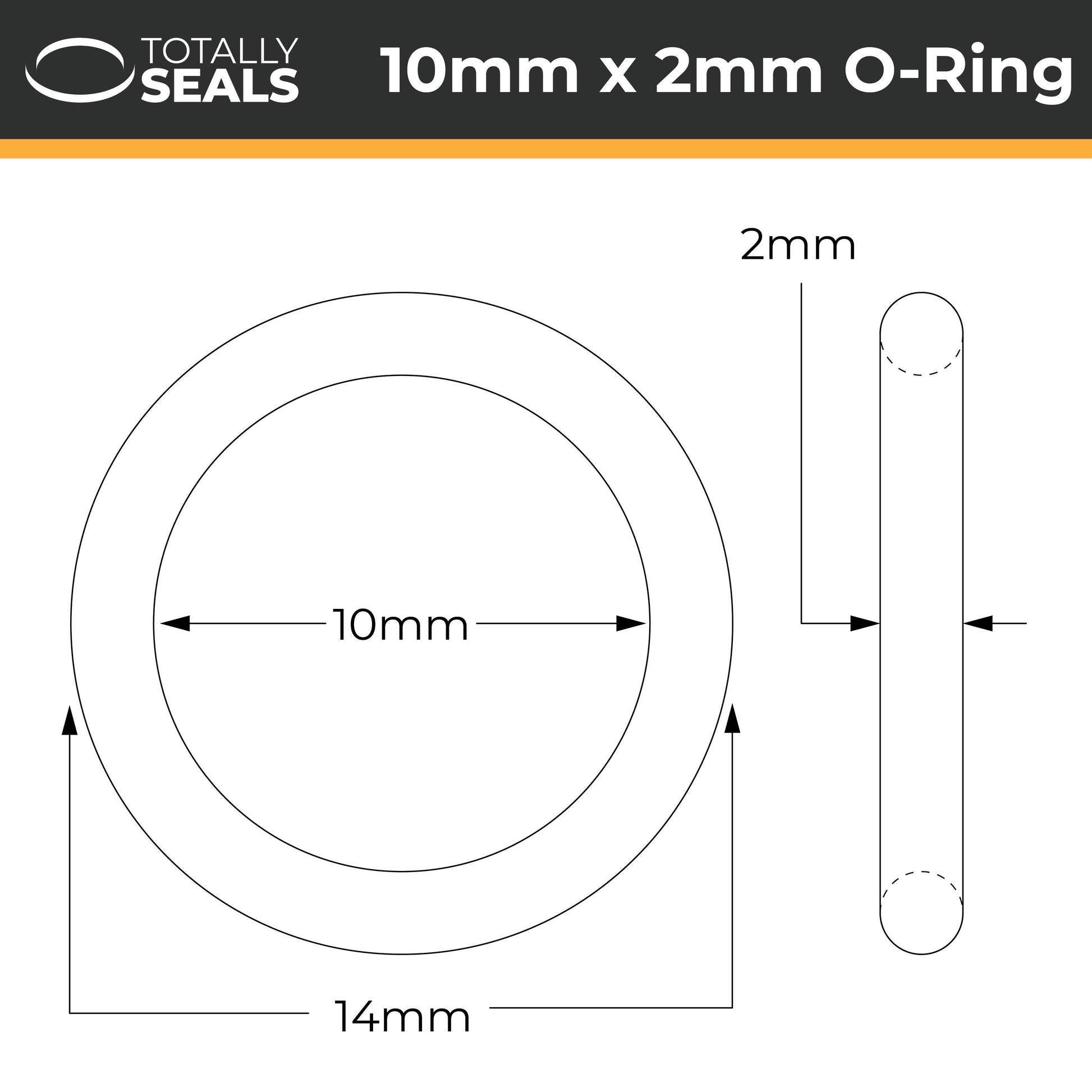 10mm x 2mm (14mm OD) Nitrile O-Rings - Totally Seals®