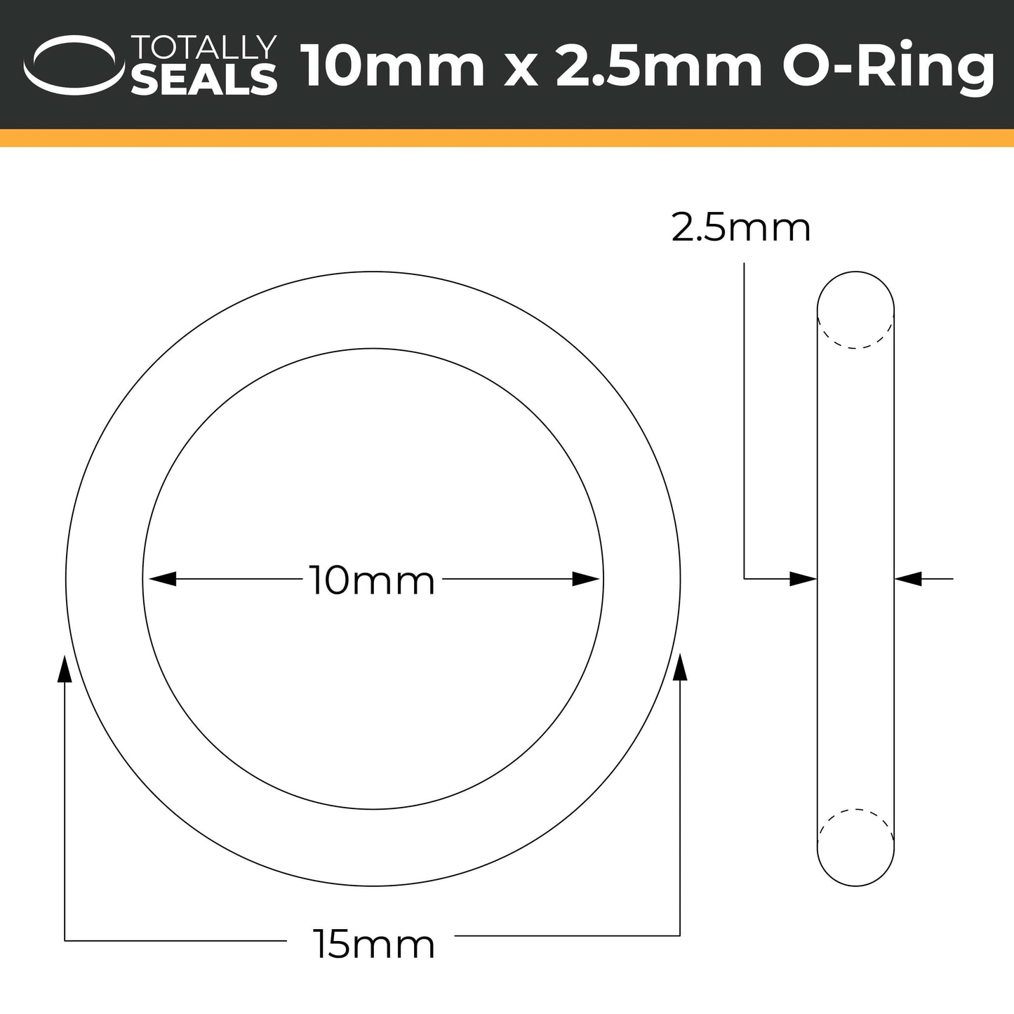 10mm x 2.5mm (15mm OD) FKM (Viton™) O-Rings - Totally Seals®