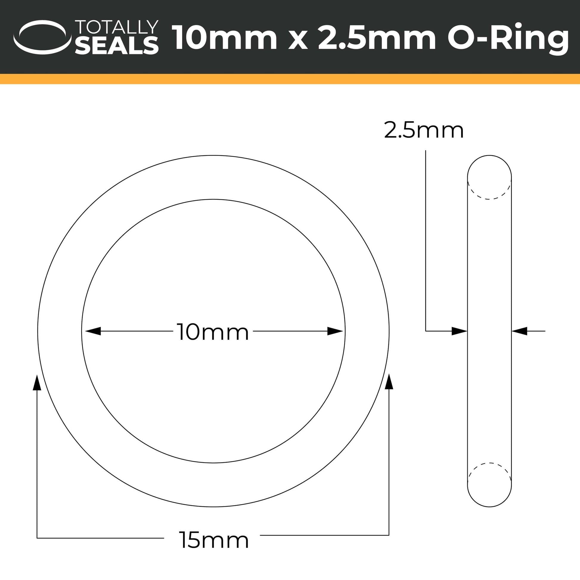 10mm x 2.5mm (15mm OD) FKM (Viton™) O-Rings - Totally Seals®