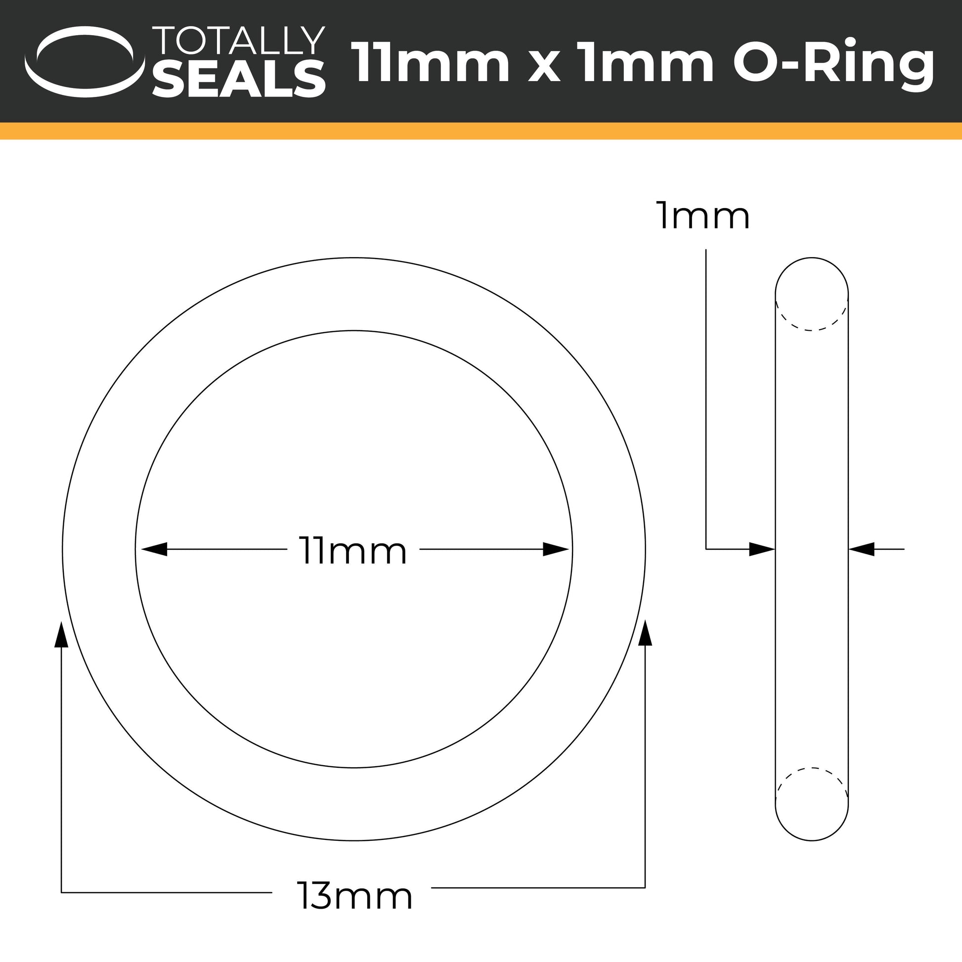 11mm x 1mm (13mm OD) Nitrile O-Rings - Totally Seals®