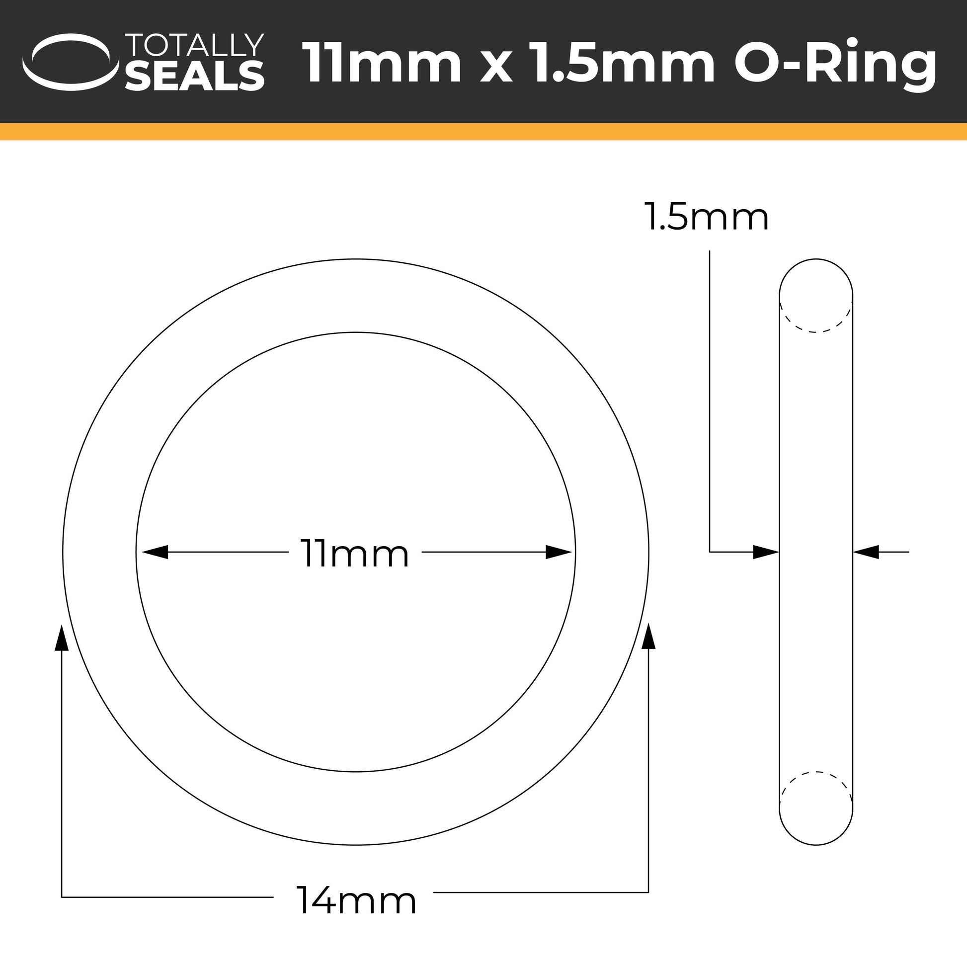 11mm x 1.5mm (14mm OD) Nitrile O-Rings - Totally Seals®