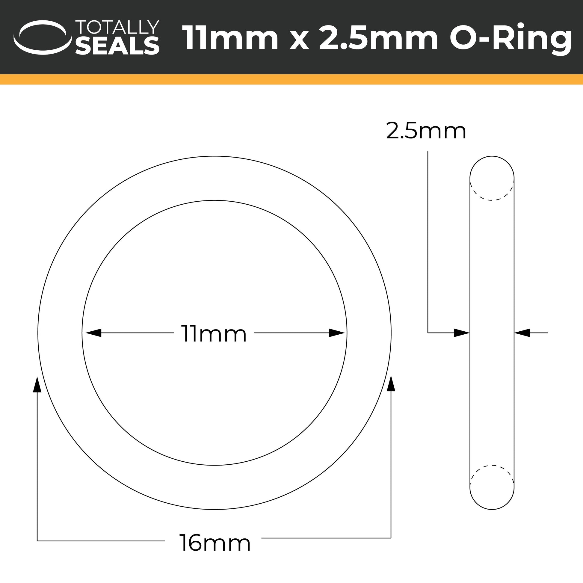 11mm x 2.5mm (16mm OD) Nitrile O-Rings - Totally Seals®