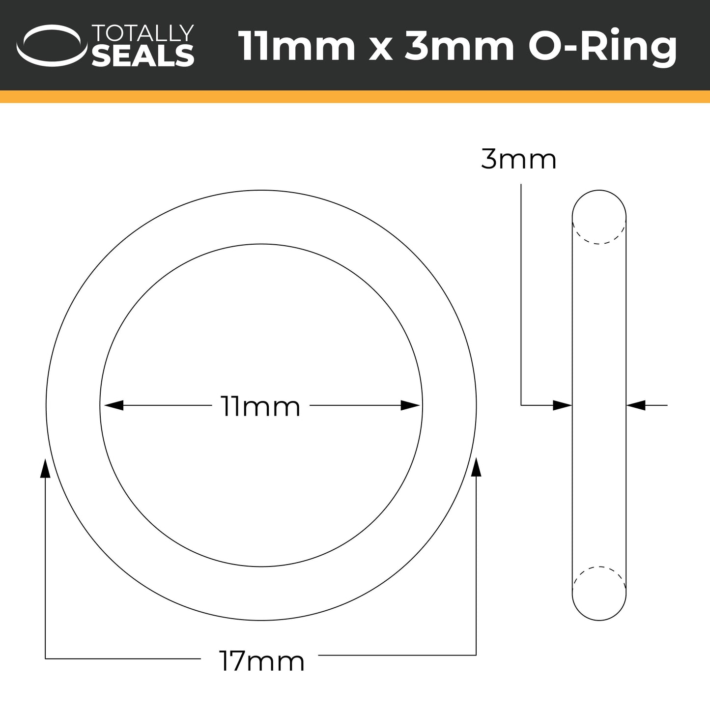 11mm x 3mm (17mm OD) Nitrile O-Rings - Totally Seals®