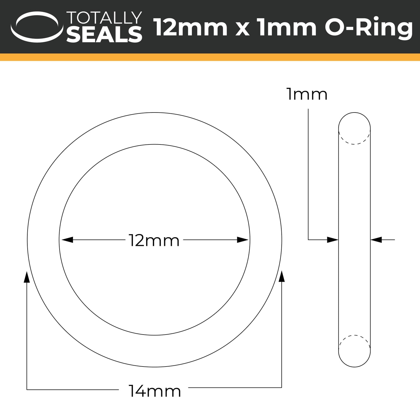 12mm x 1mm (14mm OD) Nitrile O-Rings - Totally Seals®