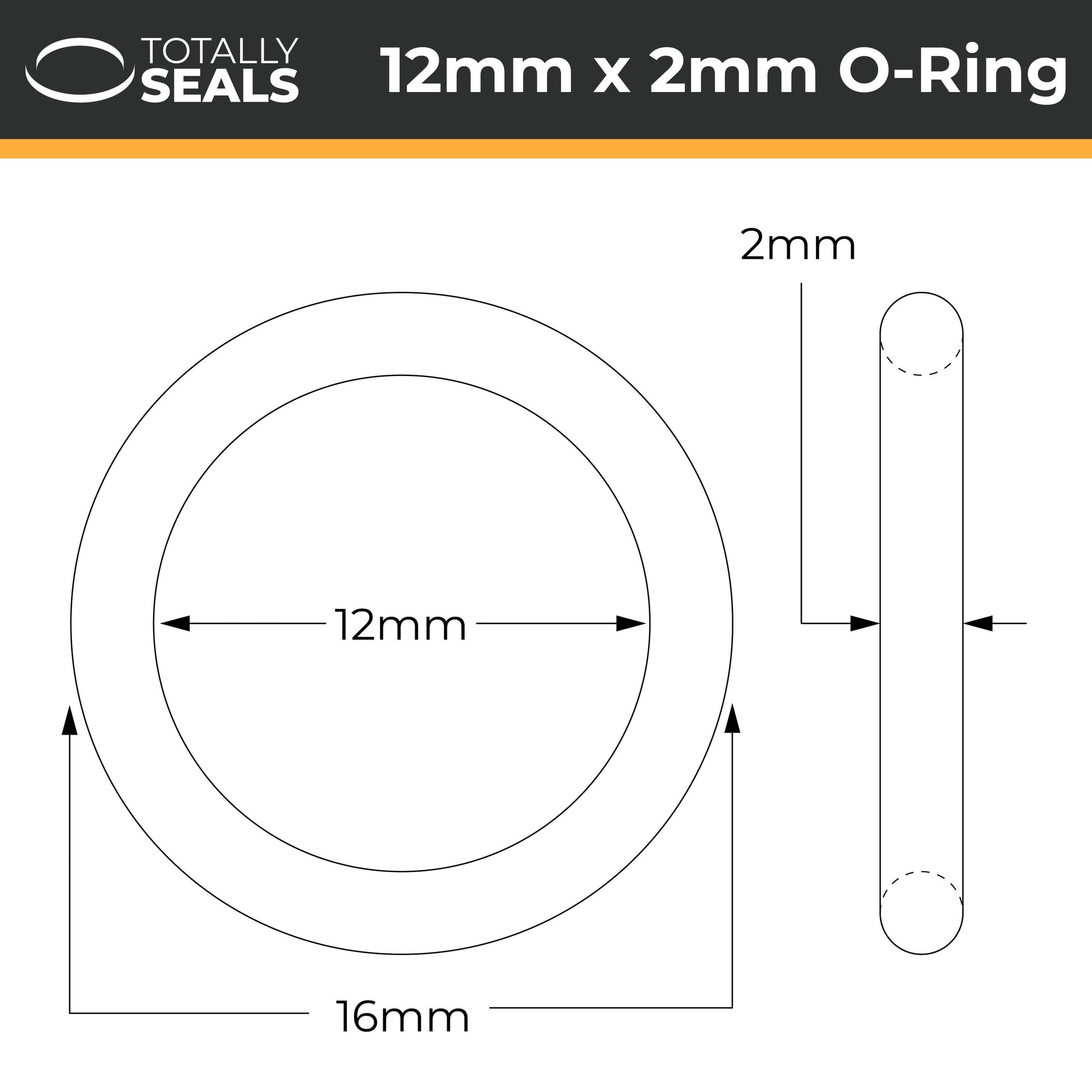 12mm x 2mm (16mm OD) Nitrile O-Rings - Totally Seals®