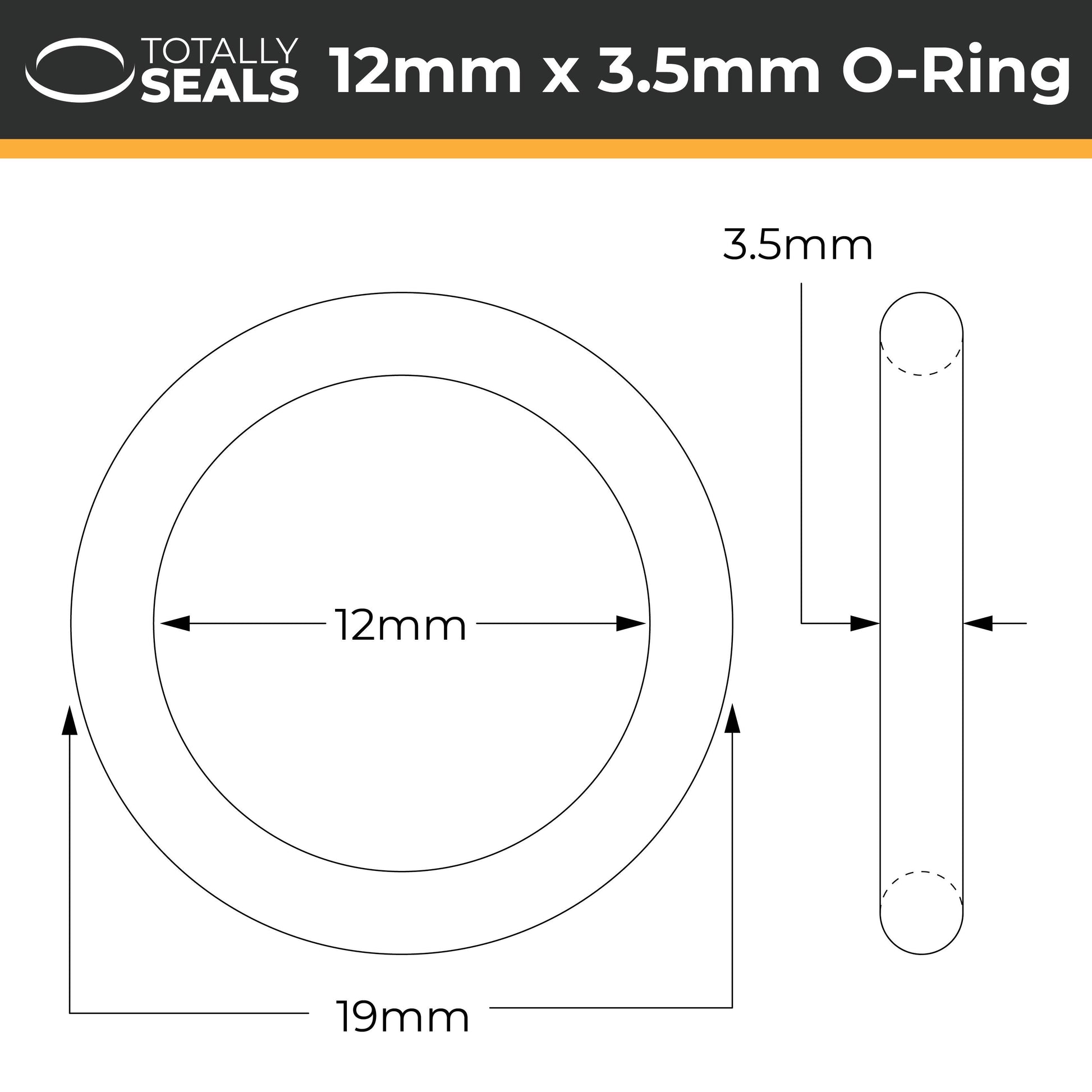 12mm x 3.5mm (19mm OD) Nitrile O-Rings - Totally Seals®