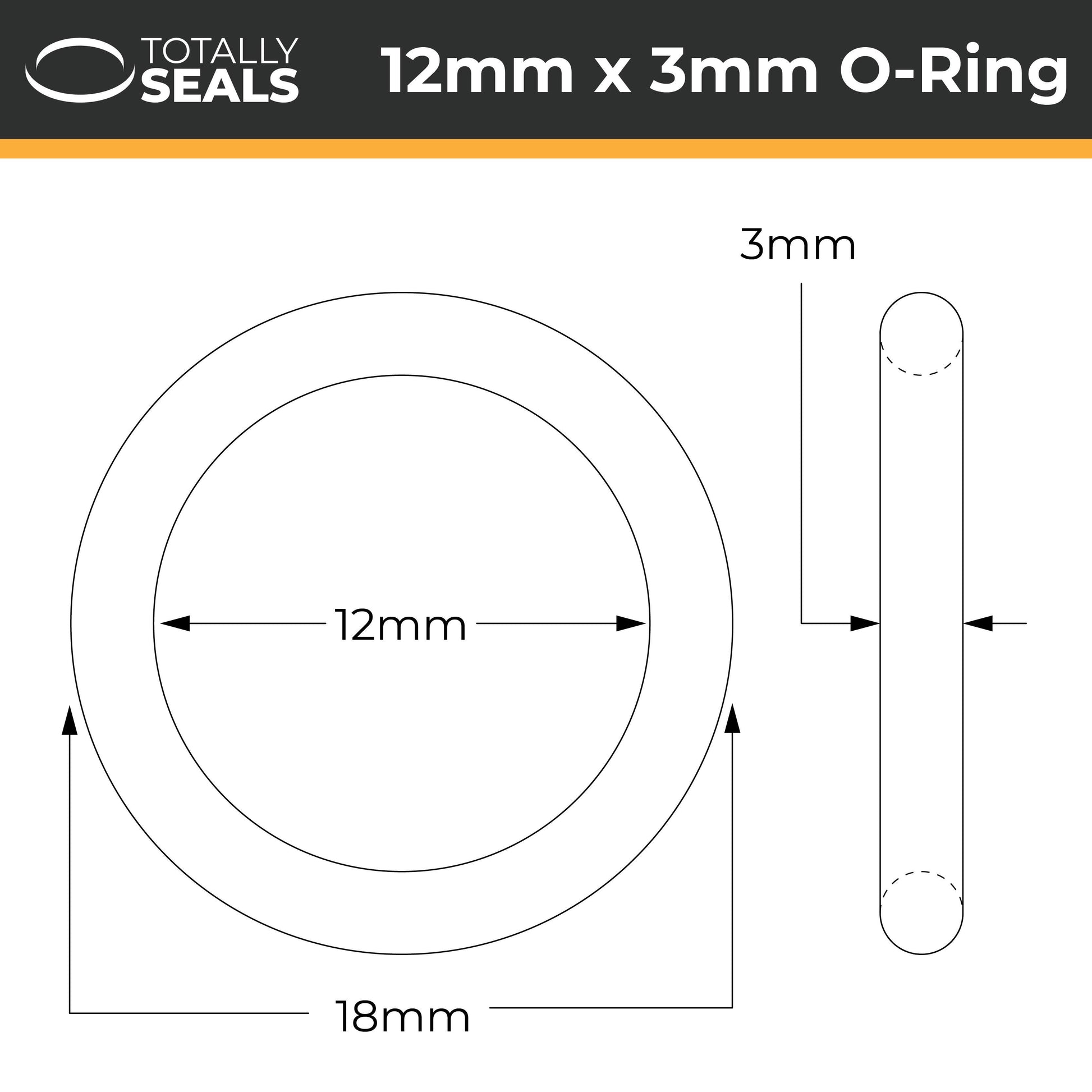 12mm x 3mm (18mm OD) Nitrile O-Rings - Totally Seals®