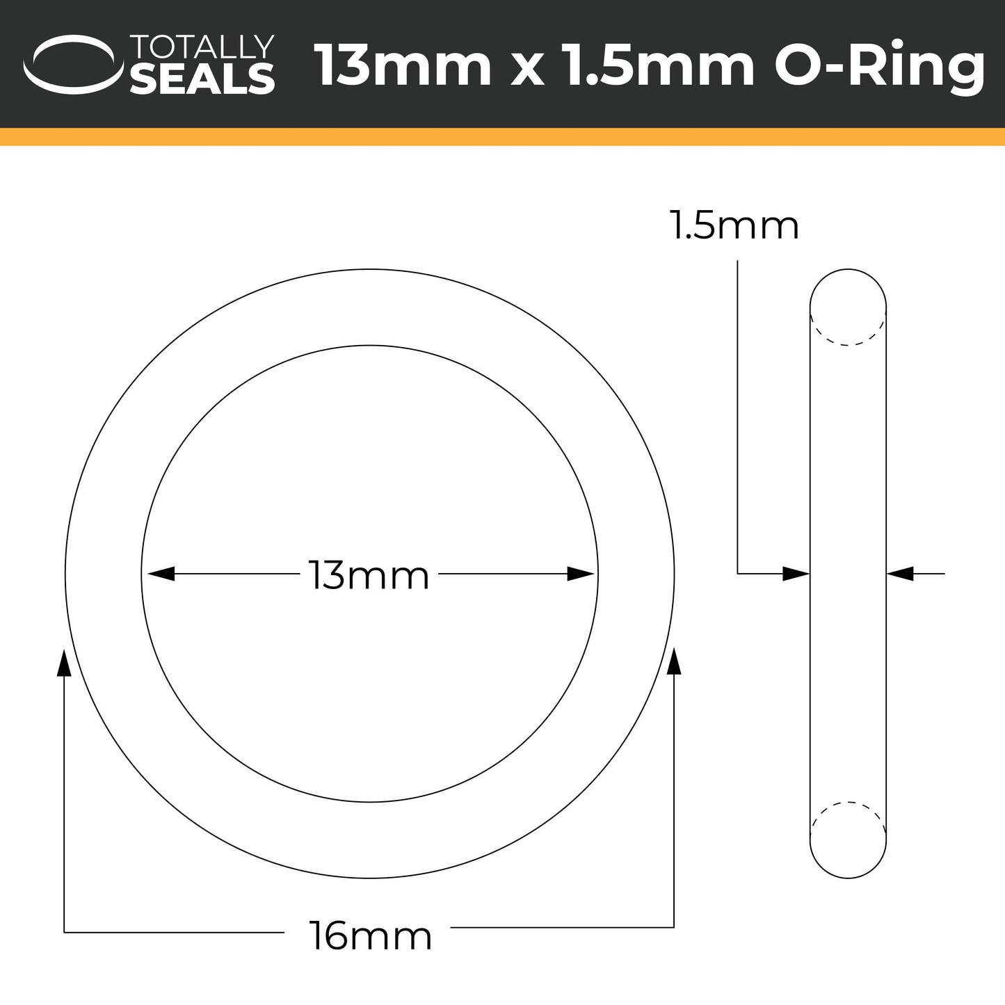 13mm x 1.5mm (16mm OD) Nitrile O-Rings - Totally Seals®