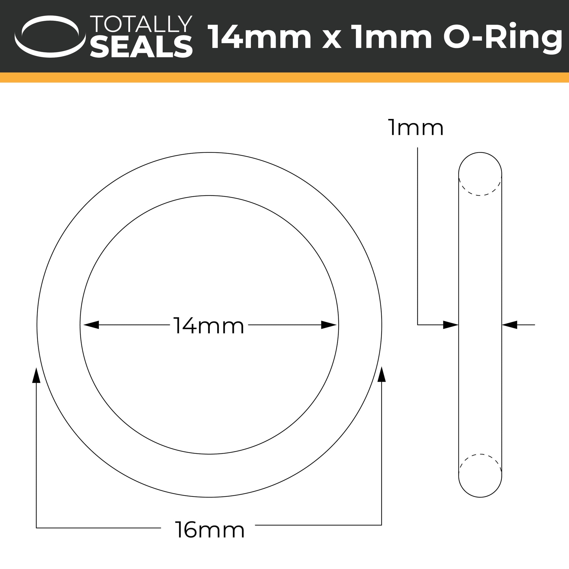 14mm x 1mm (16mm OD) Nitrile O-Rings - Totally Seals®