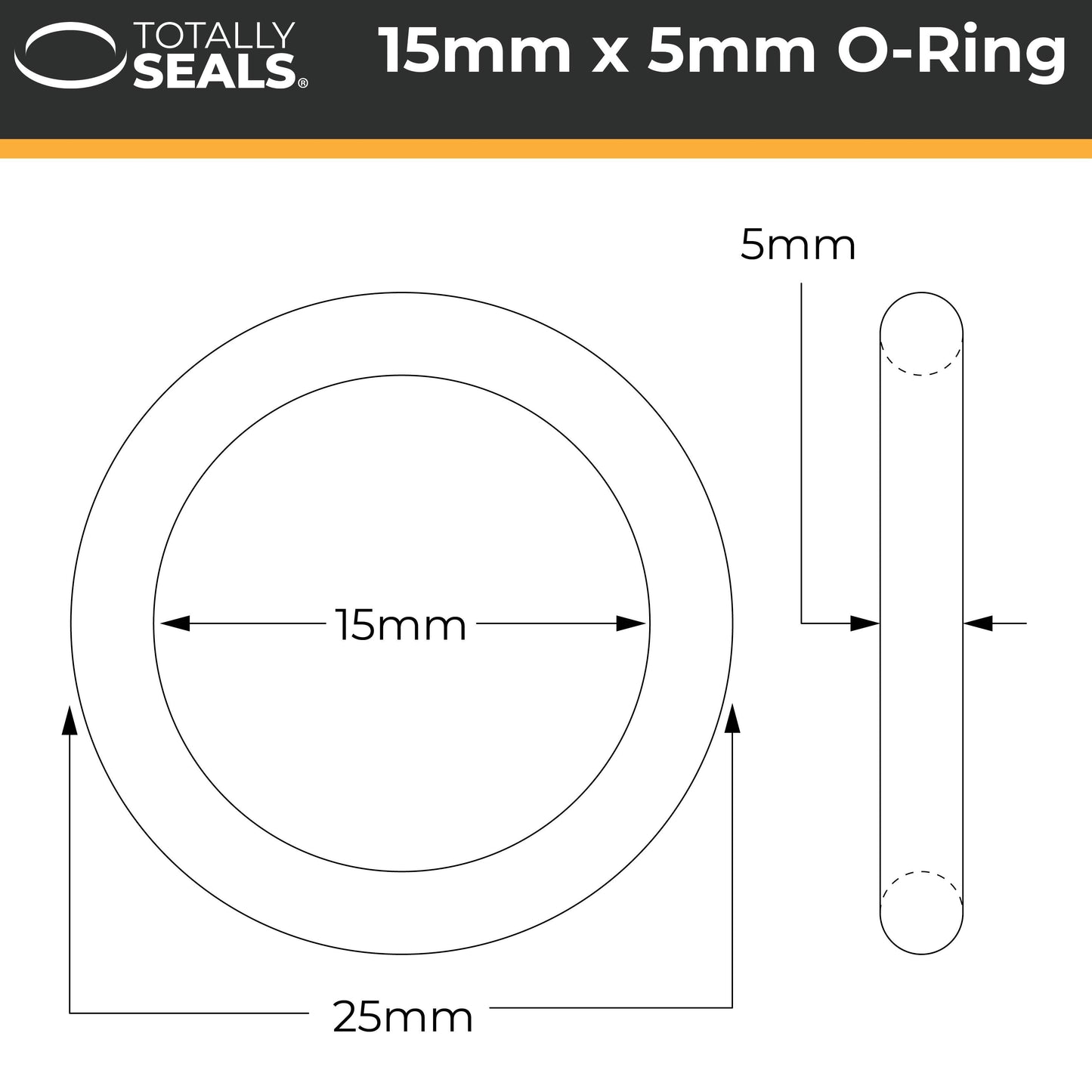 15mm x 5mm (25mm OD) Nitrile O-Rings - Totally Seals®