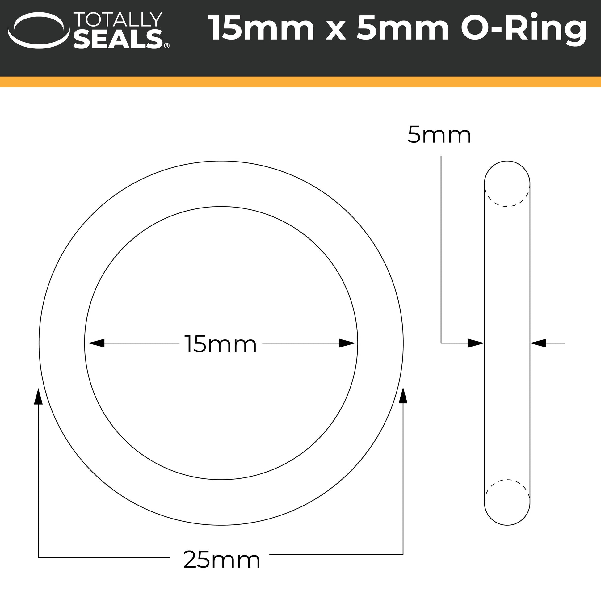 15mm x 5mm (25mm OD) Nitrile O-Rings - Totally Seals®