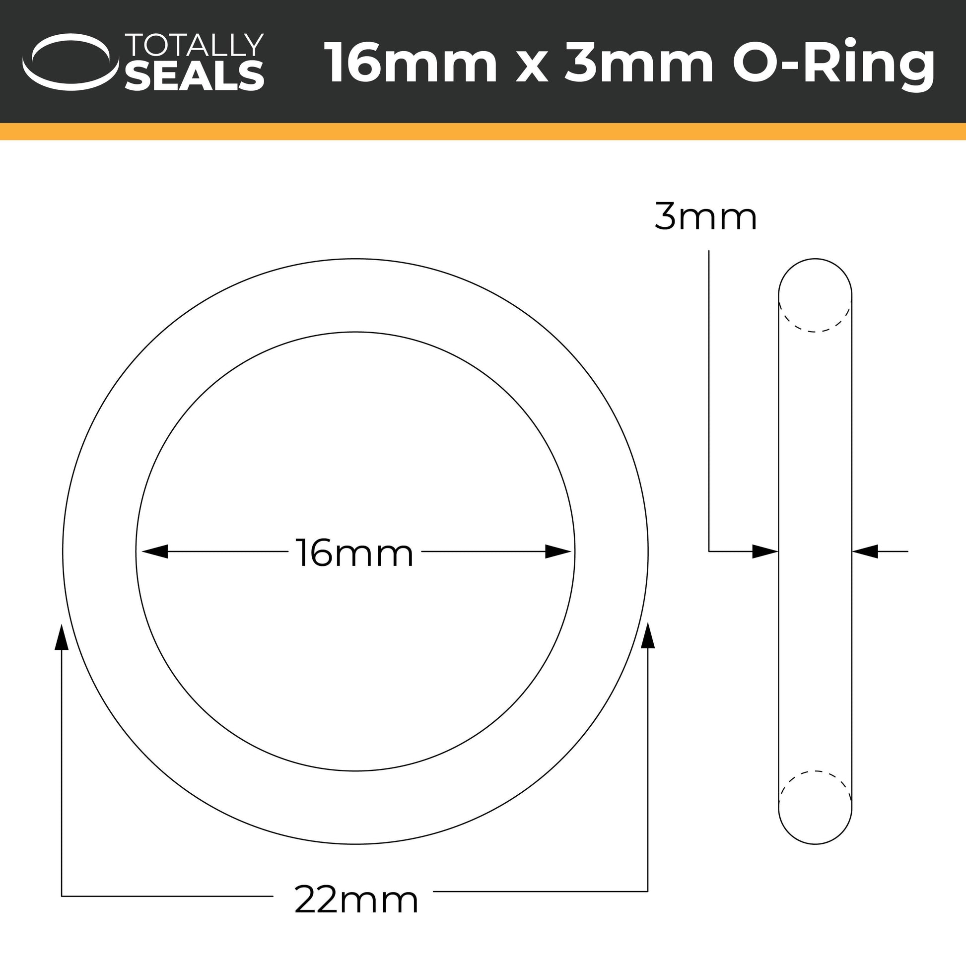 16mm x 3mm (22mm OD) Nitrile O-Rings - Totally Seals®