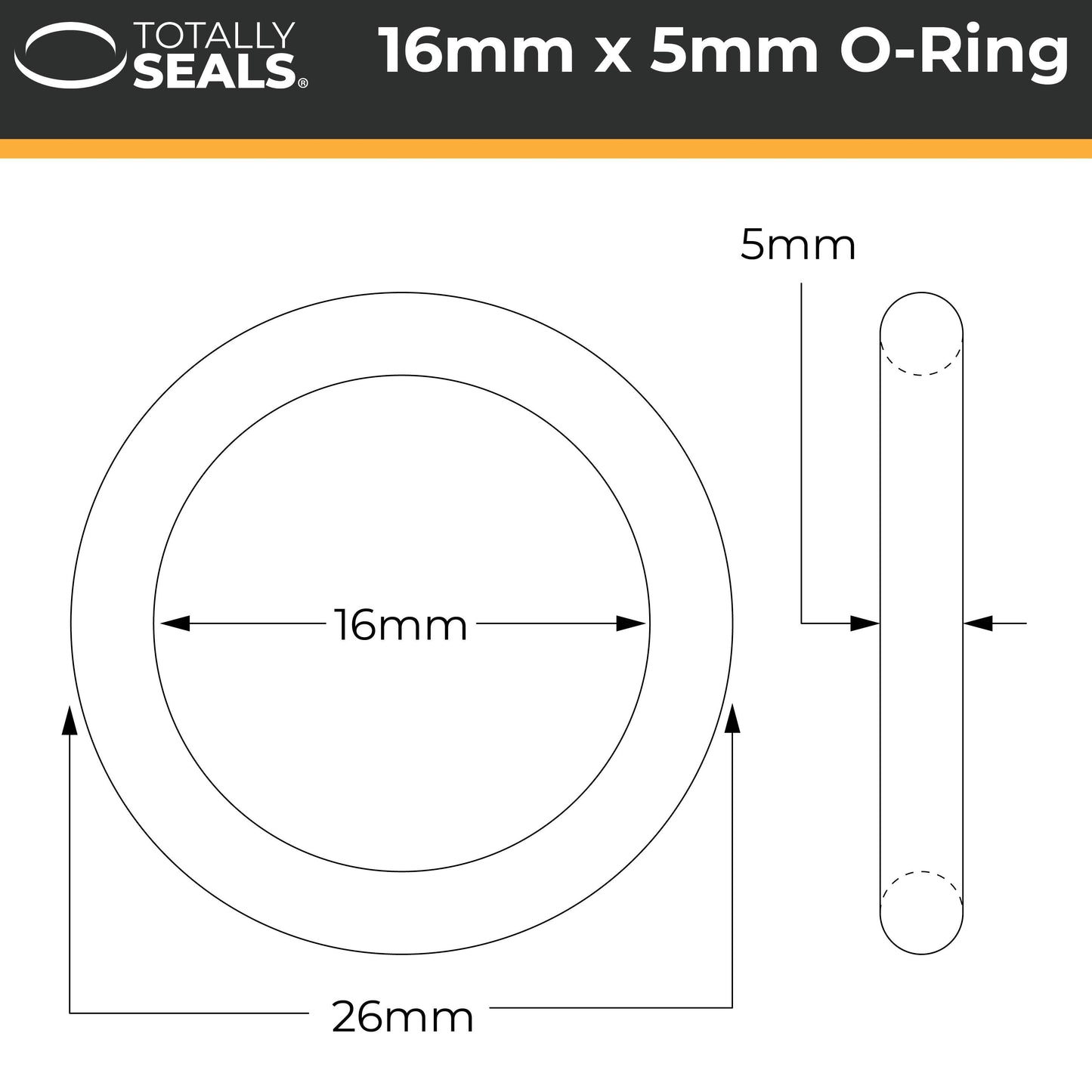 16mm x 5mm (26mm OD) Nitrile O-Rings - Totally Seals®
