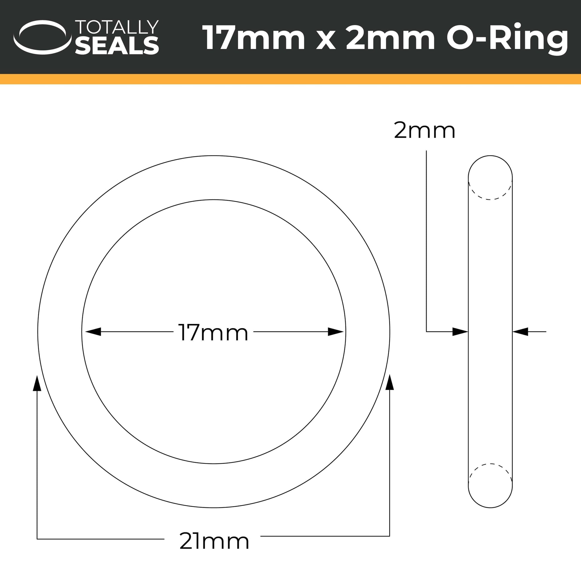 17mm x 2mm (21mm OD) Nitrile O-Rings - Totally Seals®