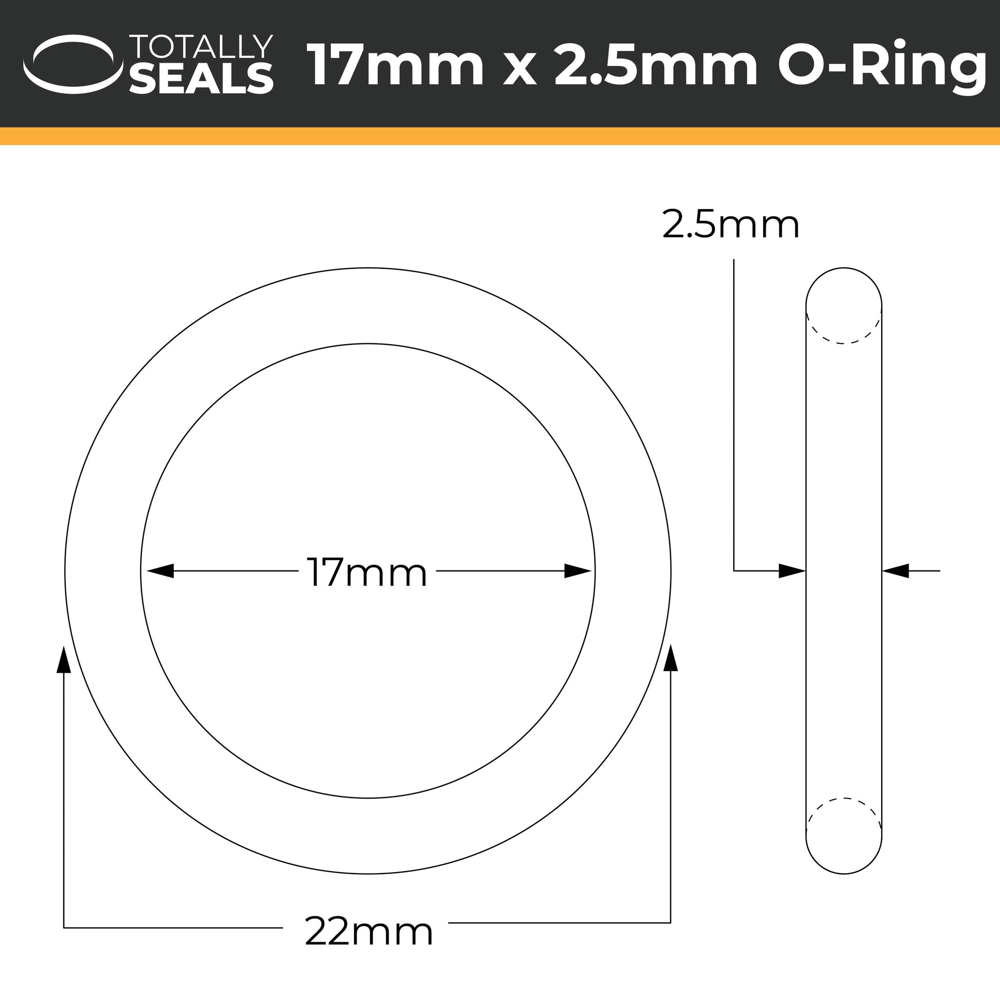 17mm x 2.5mm (22mm OD) Nitrile O-Rings - Totally Seals®