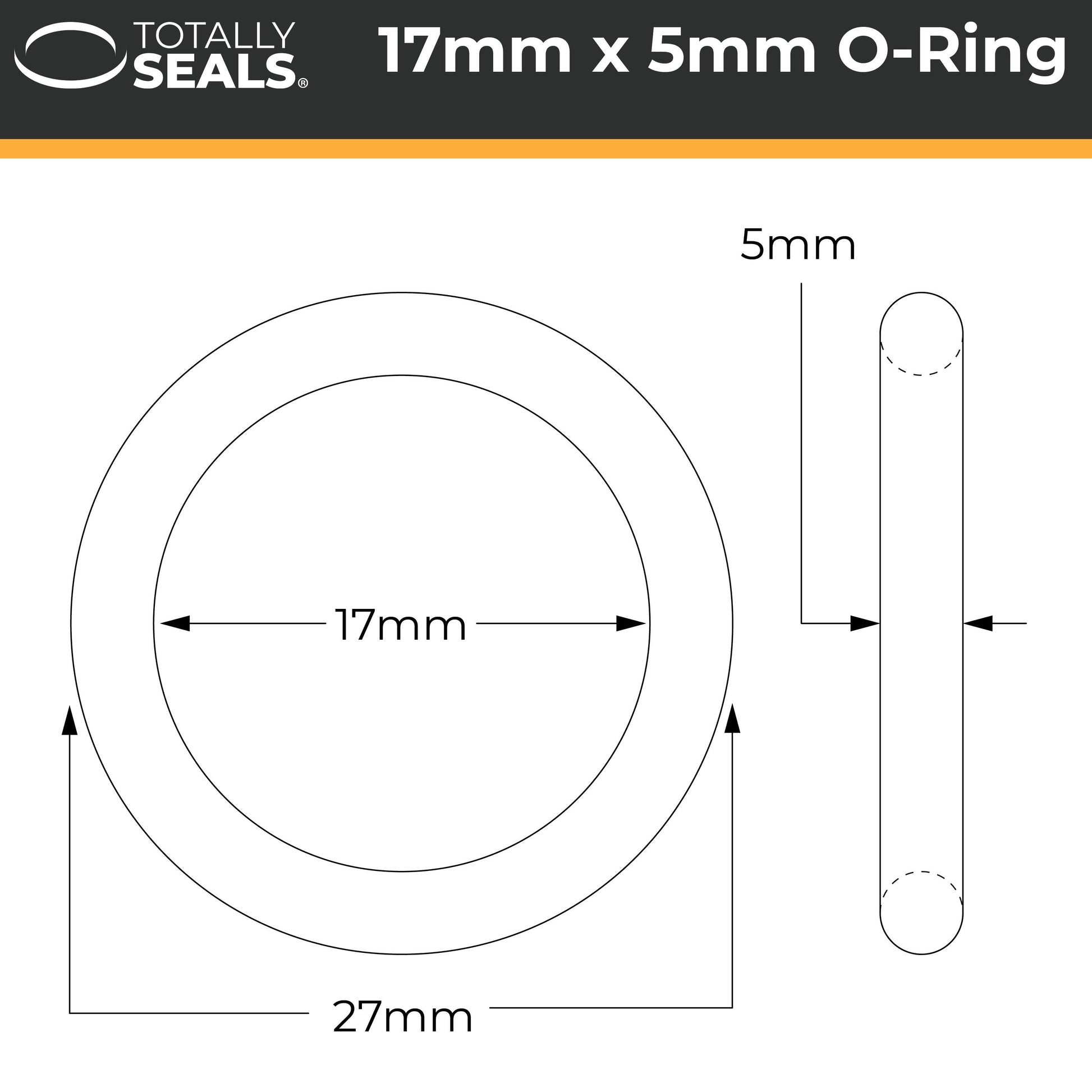 17mm x 5mm (27mm OD) Nitrile O-Rings - Totally Seals®