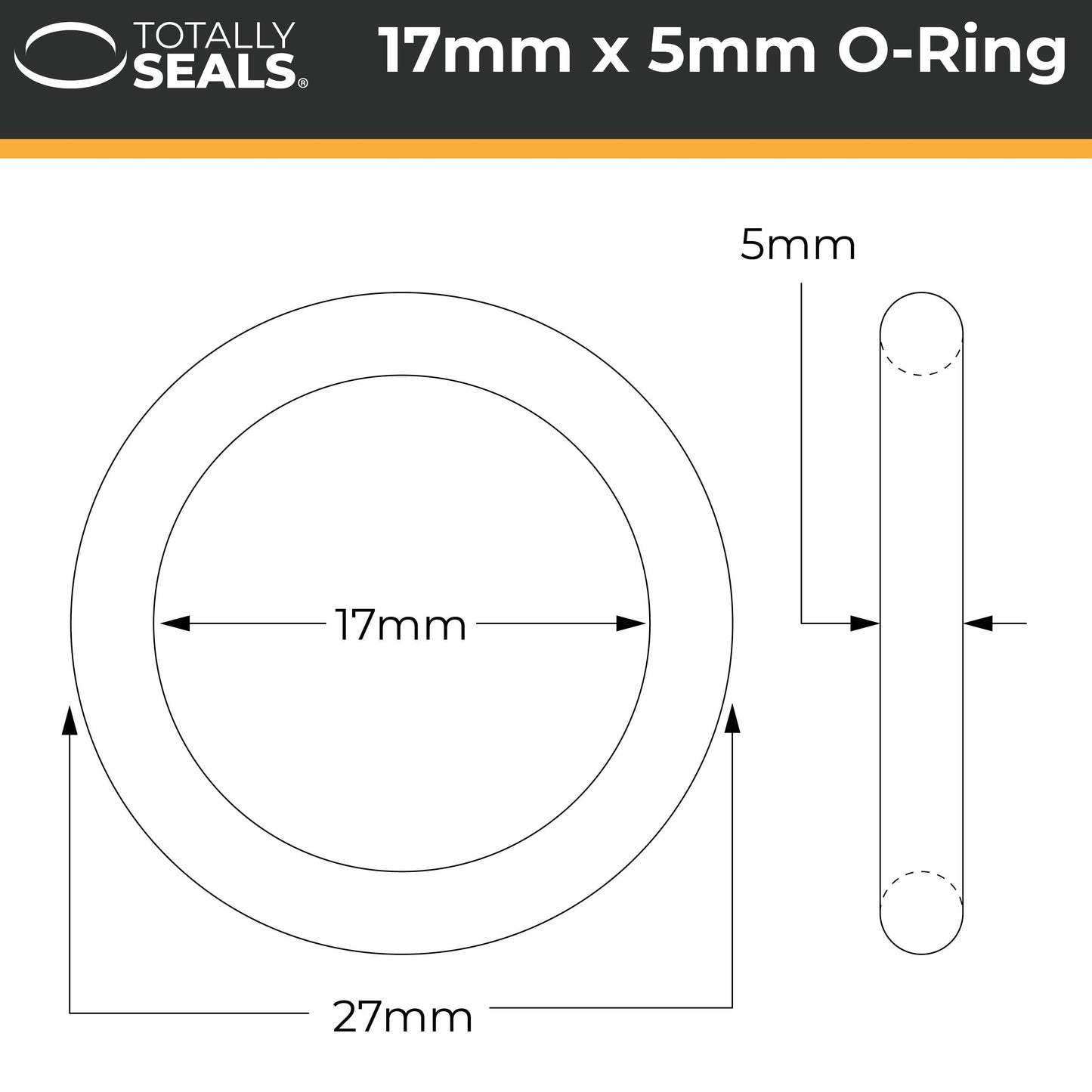 17mm x 5mm (27mm OD) Nitrile O-Rings - Totally Seals®